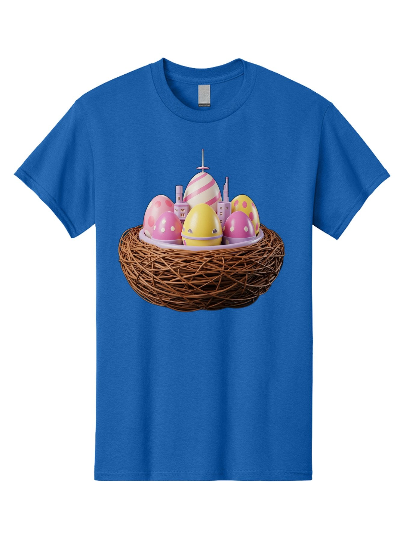 Easter-Eggs-In-Nest-3 Men'S Graphic Tee, 100% Cotton, Comfortable Casual Summer Wear, Machine Washable, Easter Eggs, Pastel Colors, Polka Dots, Stripes, Easter Holiday, Egg Hunt, Springtime, Wicker Nest, Festive Decorations, Creative Designs Baa619 13
