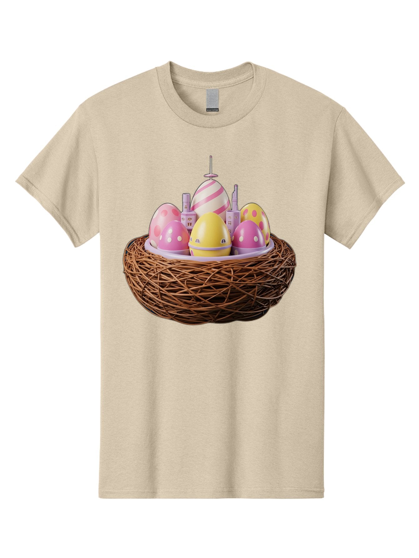 Easter-Eggs-In-Nest-3 Men'S Graphic Tee, 100% Cotton, Comfortable Casual Summer Wear, Machine Washable, Easter Eggs, Pastel Colors, Polka Dots, Stripes, Easter Holiday, Egg Hunt, Springtime, Wicker Nest, Festive Decorations, Creative Designs Baa619 7