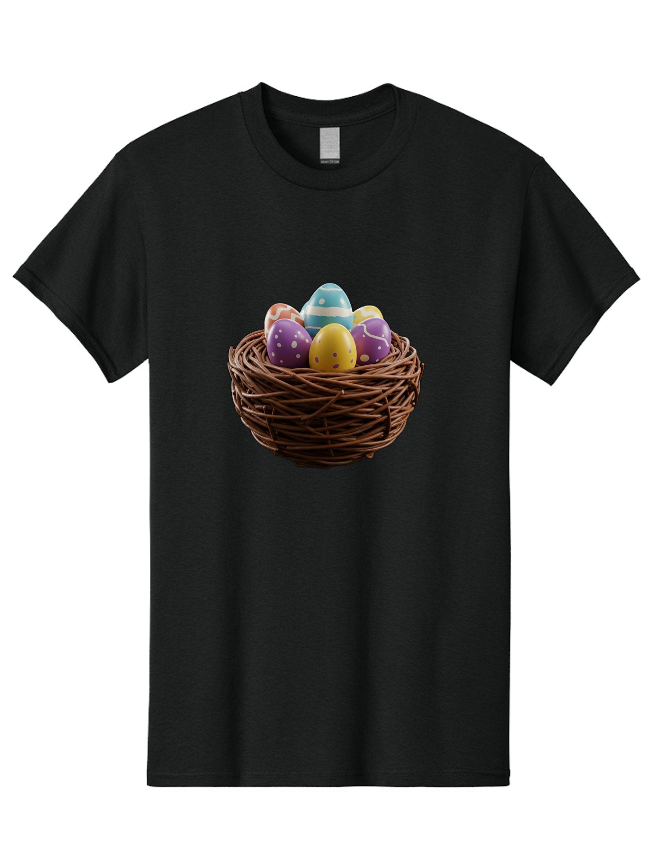 Easter-Eggs-In-Nest Men'S Graphic Tee, 100% Cotton, Comfortable Casual Summer Wear, Machine Washable, Colorful Easter Eggs, Decorated Eggs, Nest With Eggs, Easter Nest, Springtime Eggs, Easter Decoration, Vibrant Eggs, Festive Eggs, Baa620 12