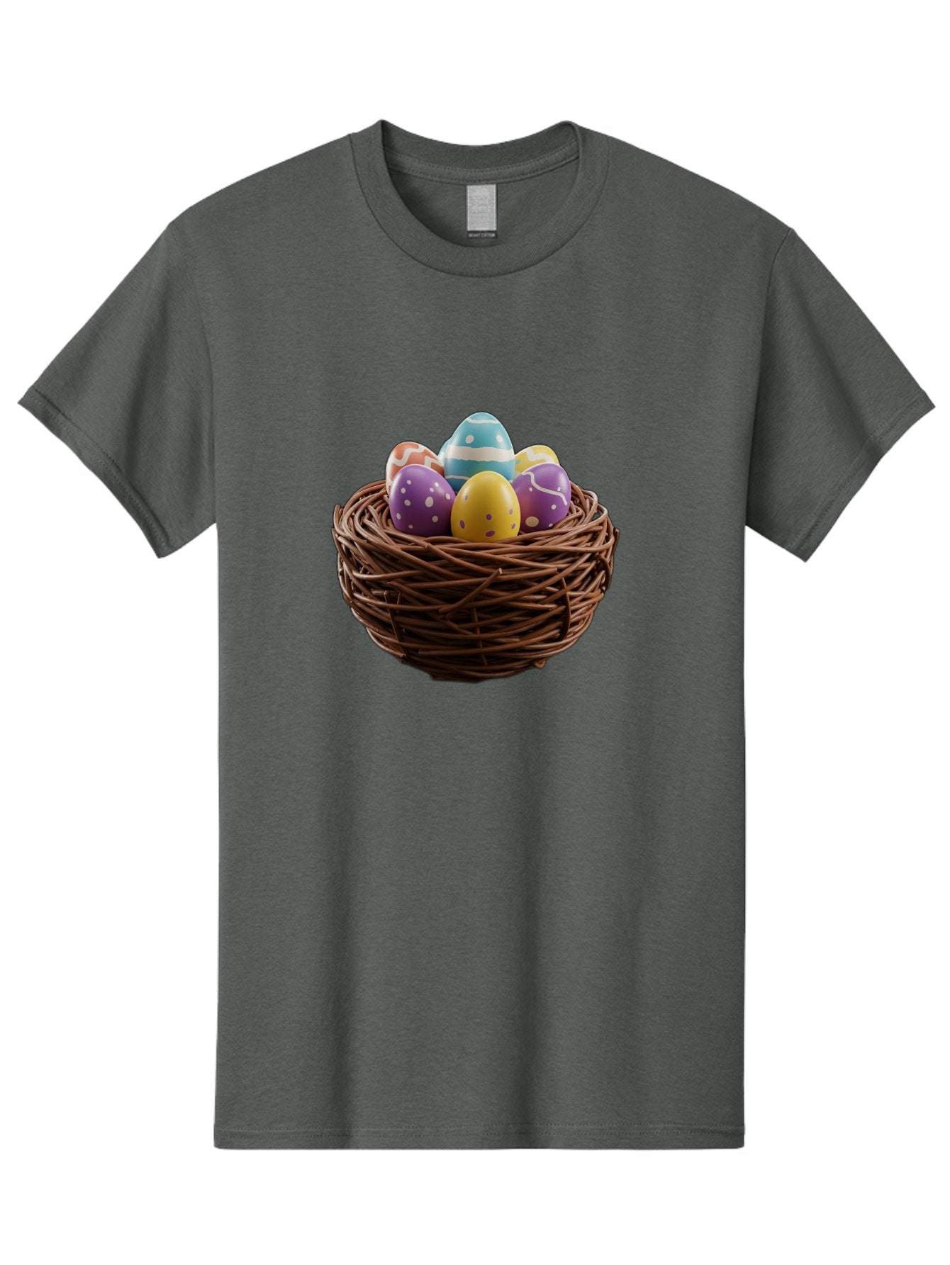 Easter-Eggs-In-Nest Men'S Graphic Tee, 100% Cotton, Comfortable Casual Summer Wear, Machine Washable, Colorful Easter Eggs, Decorated Eggs, Nest With Eggs, Easter Nest, Springtime Eggs, Easter Decoration, Vibrant Eggs, Festive Eggs, Baa620 10