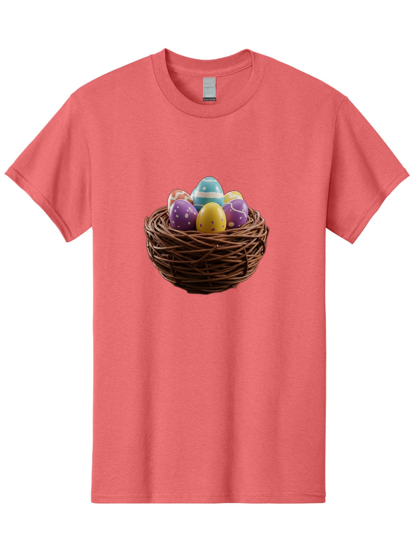Easter-Eggs-In-Nest Men'S Graphic Tee, 100% Cotton, Comfortable Casual Summer Wear, Machine Washable, Colorful Easter Eggs, Decorated Eggs, Nest With Eggs, Easter Nest, Springtime Eggs, Easter Decoration, Vibrant Eggs, Festive Eggs, Baa620 15