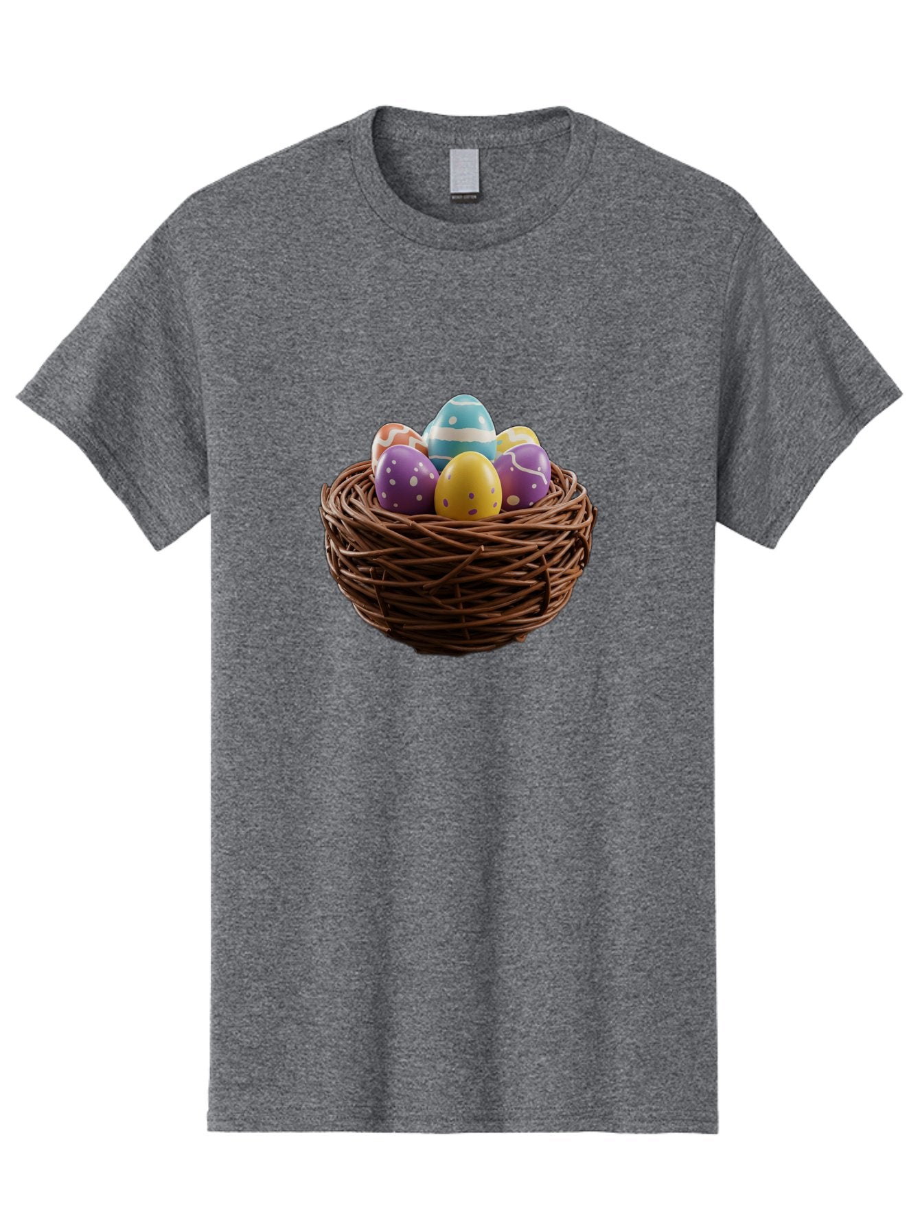 Easter-Eggs-In-Nest Men'S Graphic Tee, 100% Cotton, Comfortable Casual Summer Wear, Machine Washable, Colorful Easter Eggs, Decorated Eggs, Nest With Eggs, Easter Nest, Springtime Eggs, Easter Decoration, Vibrant Eggs, Festive Eggs, Baa620 13