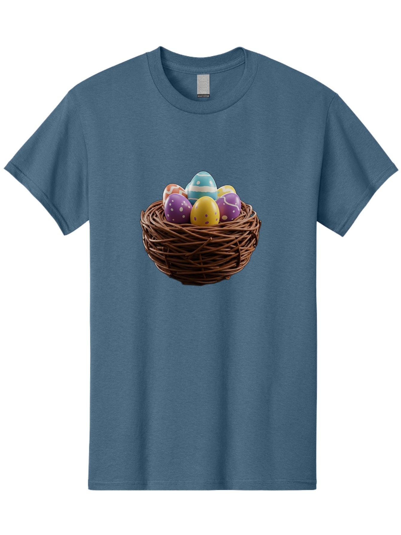 Easter-Eggs-In-Nest Men'S Graphic Tee, 100% Cotton, Comfortable Casual Summer Wear, Machine Washable, Colorful Easter Eggs, Decorated Eggs, Nest With Eggs, Easter Nest, Springtime Eggs, Easter Decoration, Vibrant Eggs, Festive Eggs, Baa620 5