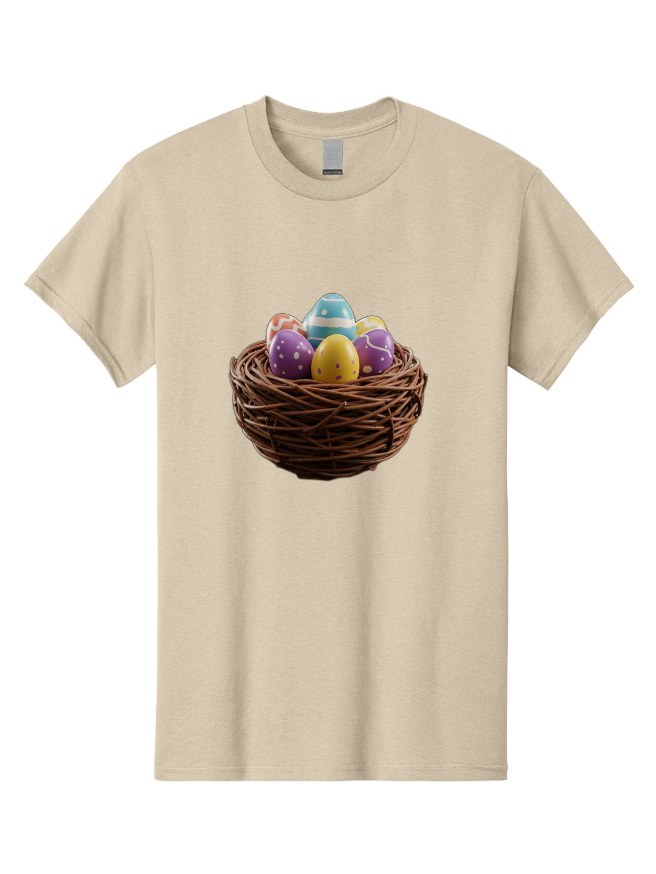 Easter-Eggs-In-Nest Men'S Graphic Tee, 100% Cotton, Comfortable Casual Summer Wear, Machine Washable, Colorful Easter Eggs, Decorated Eggs, Nest With Eggs, Easter Nest, Springtime Eggs, Easter Decoration, Vibrant Eggs, Festive Eggs, Baa620 4