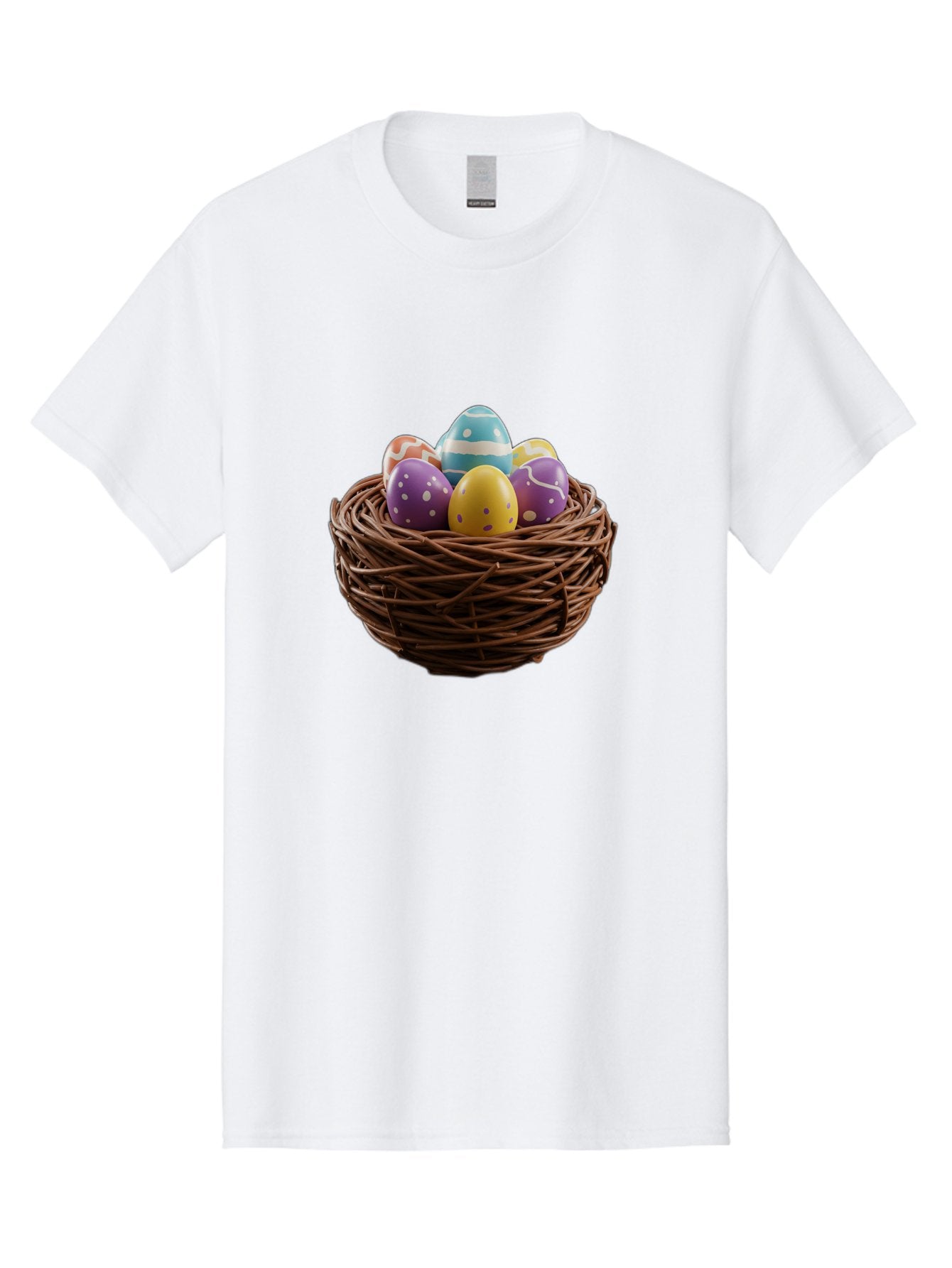 Easter-Eggs-In-Nest Men'S Graphic Tee, 100% Cotton, Comfortable Casual Summer Wear, Machine Washable, Colorful Easter Eggs, Decorated Eggs, Nest With Eggs, Easter Nest, Springtime Eggs, Easter Decoration, Vibrant Eggs, Festive Eggs, Baa620 7