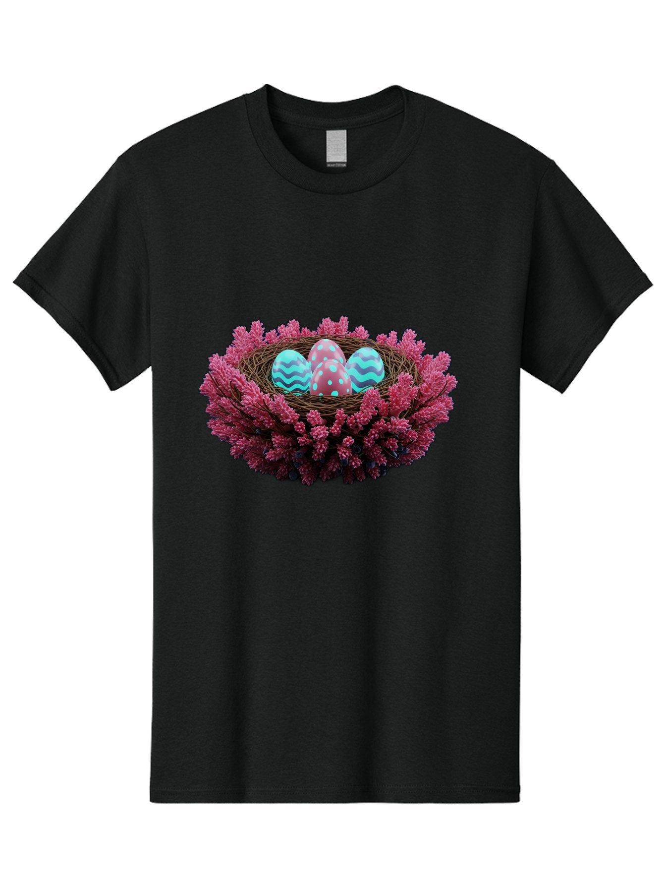 Easter-Eggs-Nest Men'S Graphic Tee, 100% Cotton, Comfortable Casual Summer Wear, Machine Washable, Easter Eggs, Decorated Eggs, Nest, Flowers, Spring, Easter Celebration, Colorful Eggs, Wavy Lines, Dots, Festive Decor Baa621
