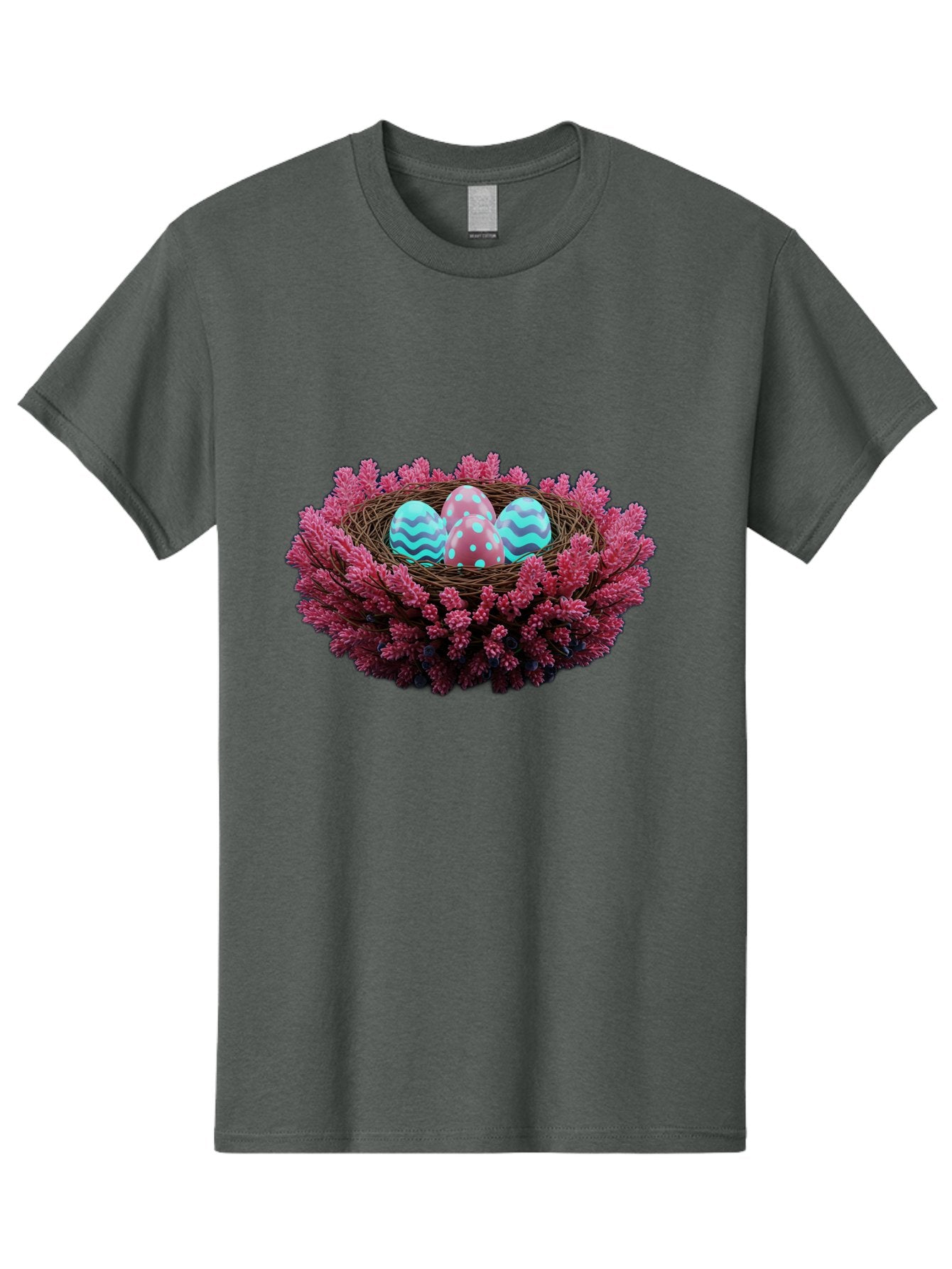 Easter-Eggs-Nest Men'S Graphic Tee, 100% Cotton, Comfortable Casual Summer Wear, Machine Washable, Easter Eggs, Decorated Eggs, Nest, Flowers, Spring, Easter Celebration, Colorful Eggs, Wavy Lines, Dots, Festive Decor Baa621 8