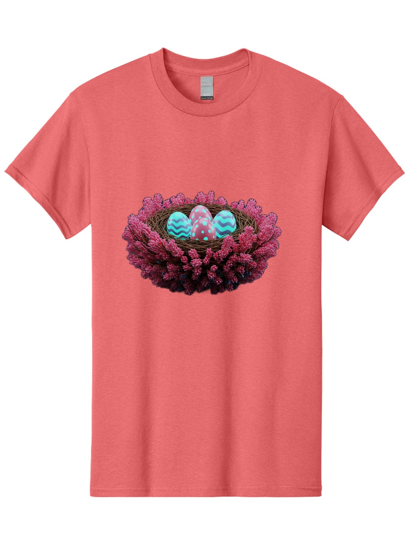 Easter-Eggs-Nest Men'S Graphic Tee, 100% Cotton, Comfortable Casual Summer Wear, Machine Washable, Easter Eggs, Decorated Eggs, Nest, Flowers, Spring, Easter Celebration, Colorful Eggs, Wavy Lines, Dots, Festive Decor Baa621 10