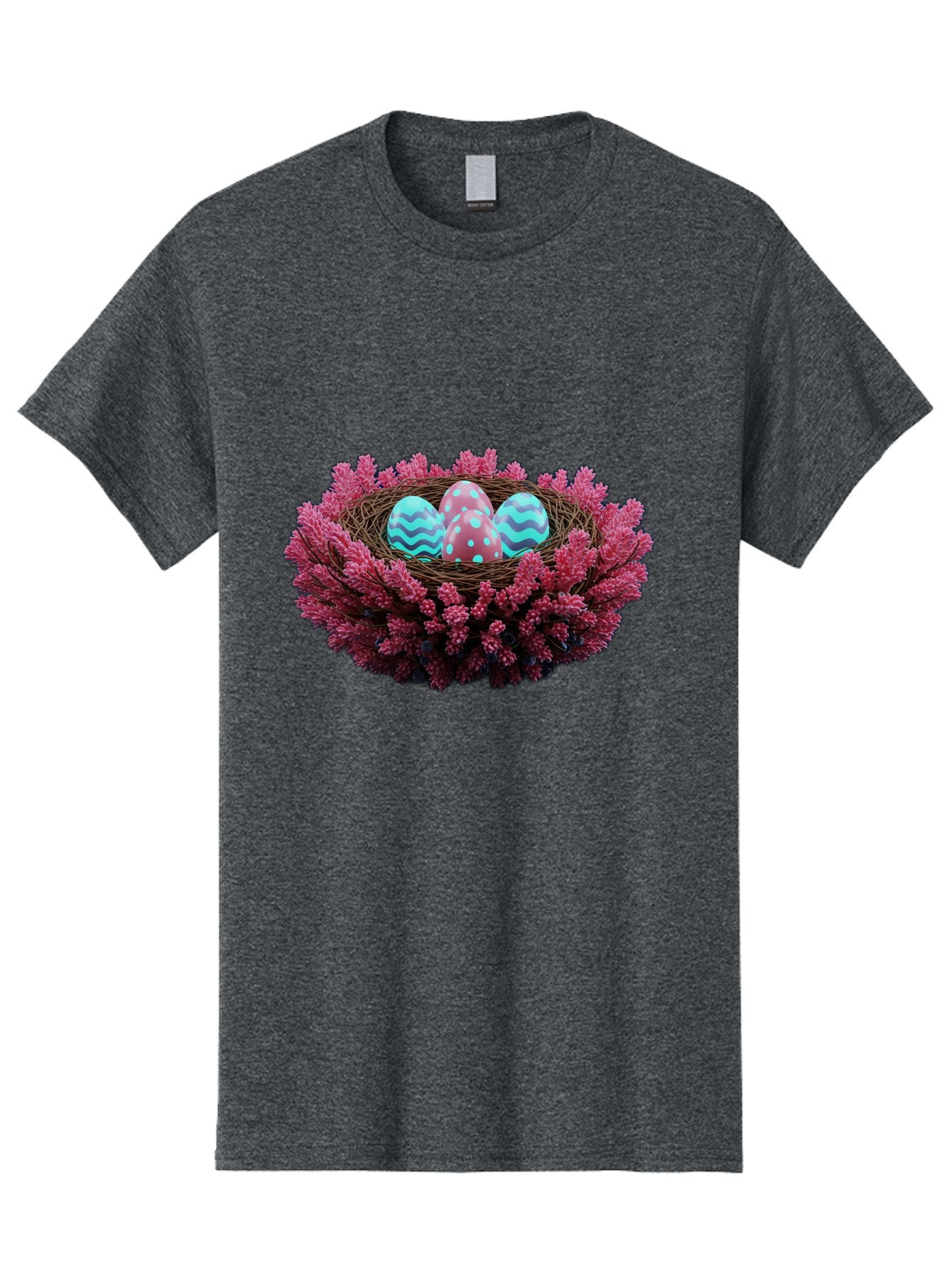 Easter-Eggs-Nest Men'S Graphic Tee, 100% Cotton, Comfortable Casual Summer Wear, Machine Washable, Easter Eggs, Decorated Eggs, Nest, Flowers, Spring, Easter Celebration, Colorful Eggs, Wavy Lines, Dots, Festive Decor Baa621 6