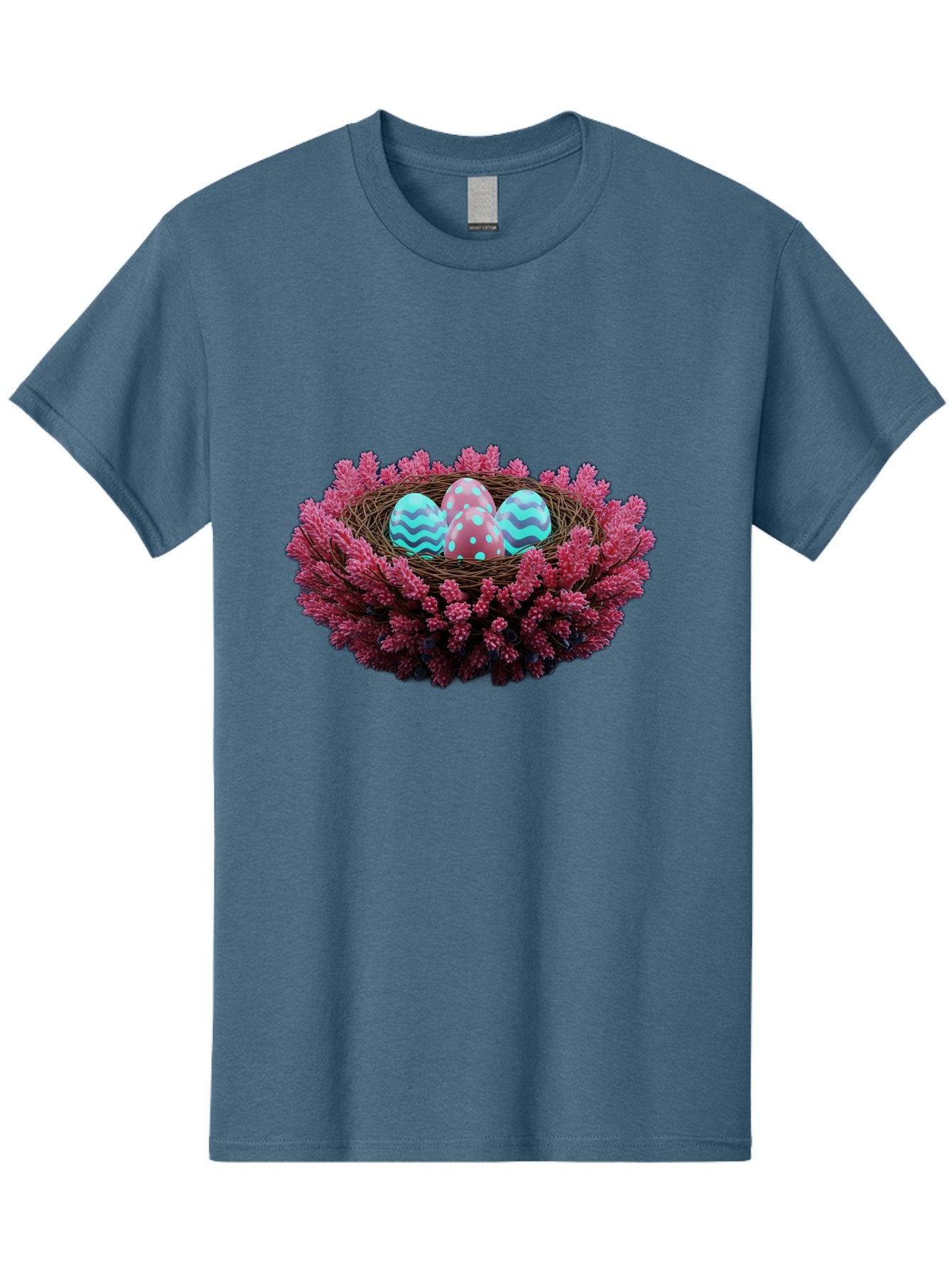 Easter-Eggs-Nest Men'S Graphic Tee, 100% Cotton, Comfortable Casual Summer Wear, Machine Washable, Easter Eggs, Decorated Eggs, Nest, Flowers, Spring, Easter Celebration, Colorful Eggs, Wavy Lines, Dots, Festive Decor Baa621 14