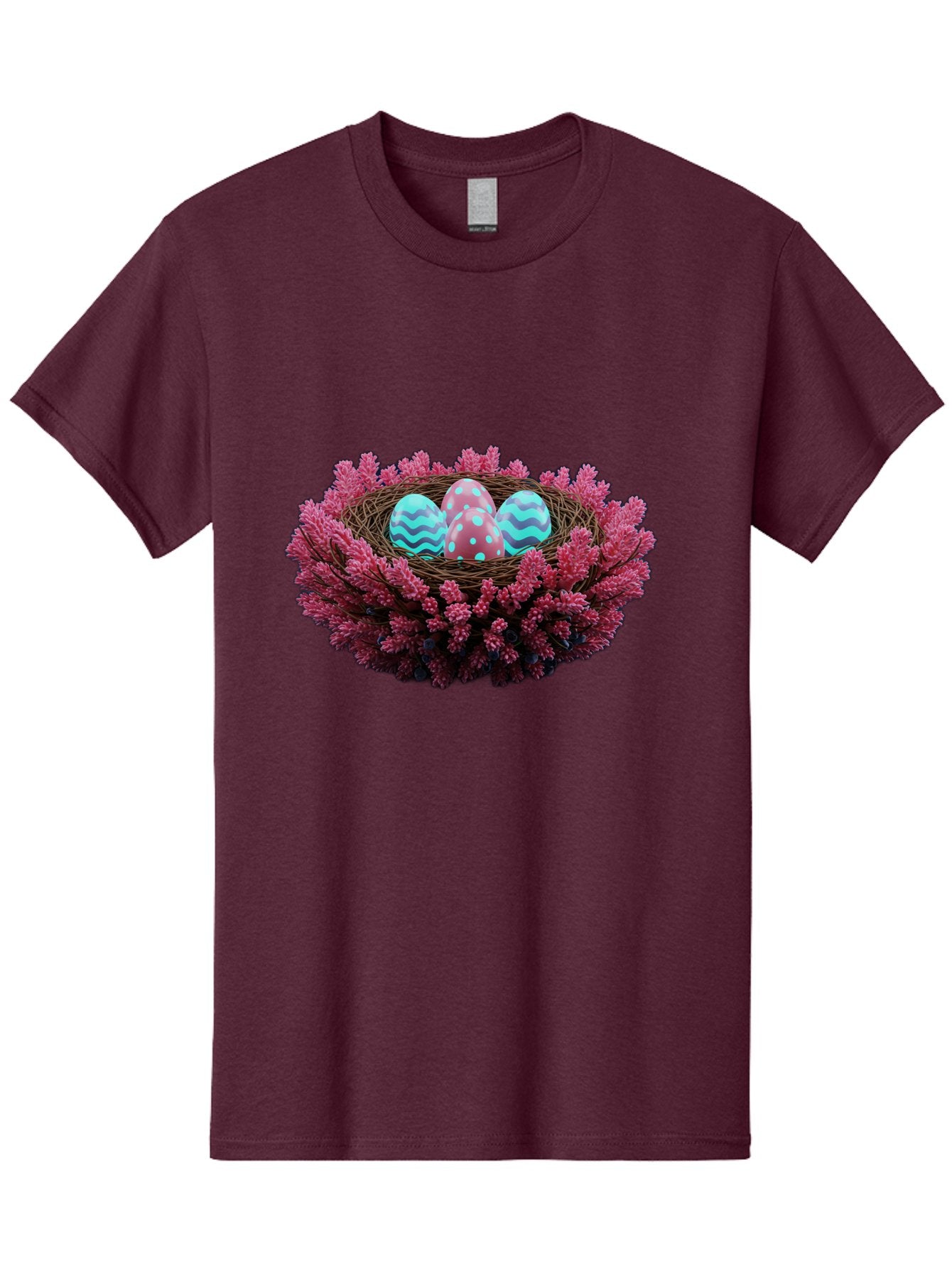 Easter-Eggs-Nest Men'S Graphic Tee, 100% Cotton, Comfortable Casual Summer Wear, Machine Washable, Easter Eggs, Decorated Eggs, Nest, Flowers, Spring, Easter Celebration, Colorful Eggs, Wavy Lines, Dots, Festive Decor Baa621 15