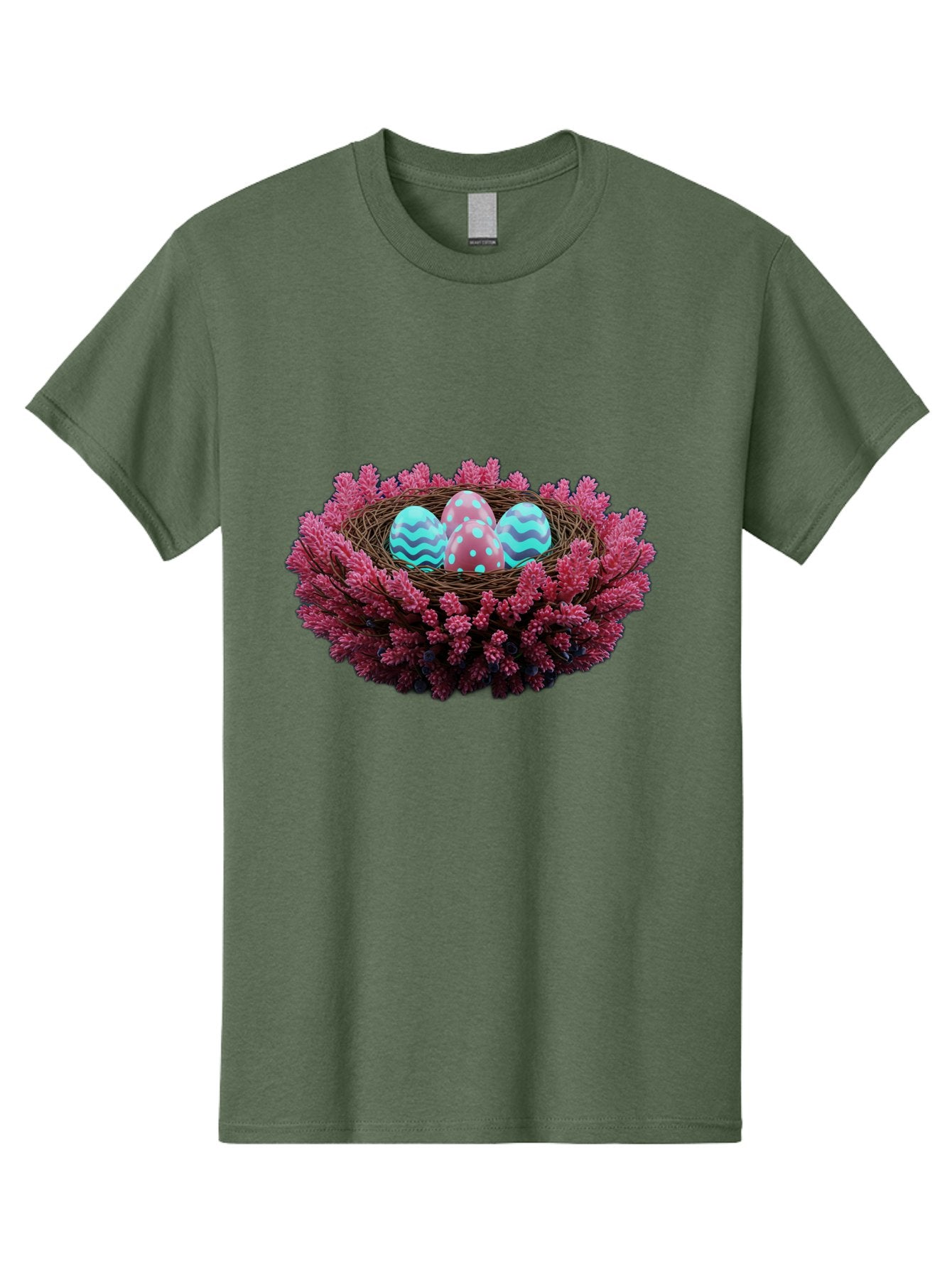 Easter-Eggs-Nest Men'S Graphic Tee, 100% Cotton, Comfortable Casual Summer Wear, Machine Washable, Easter Eggs, Decorated Eggs, Nest, Flowers, Spring, Easter Celebration, Colorful Eggs, Wavy Lines, Dots, Festive Decor Baa621 11