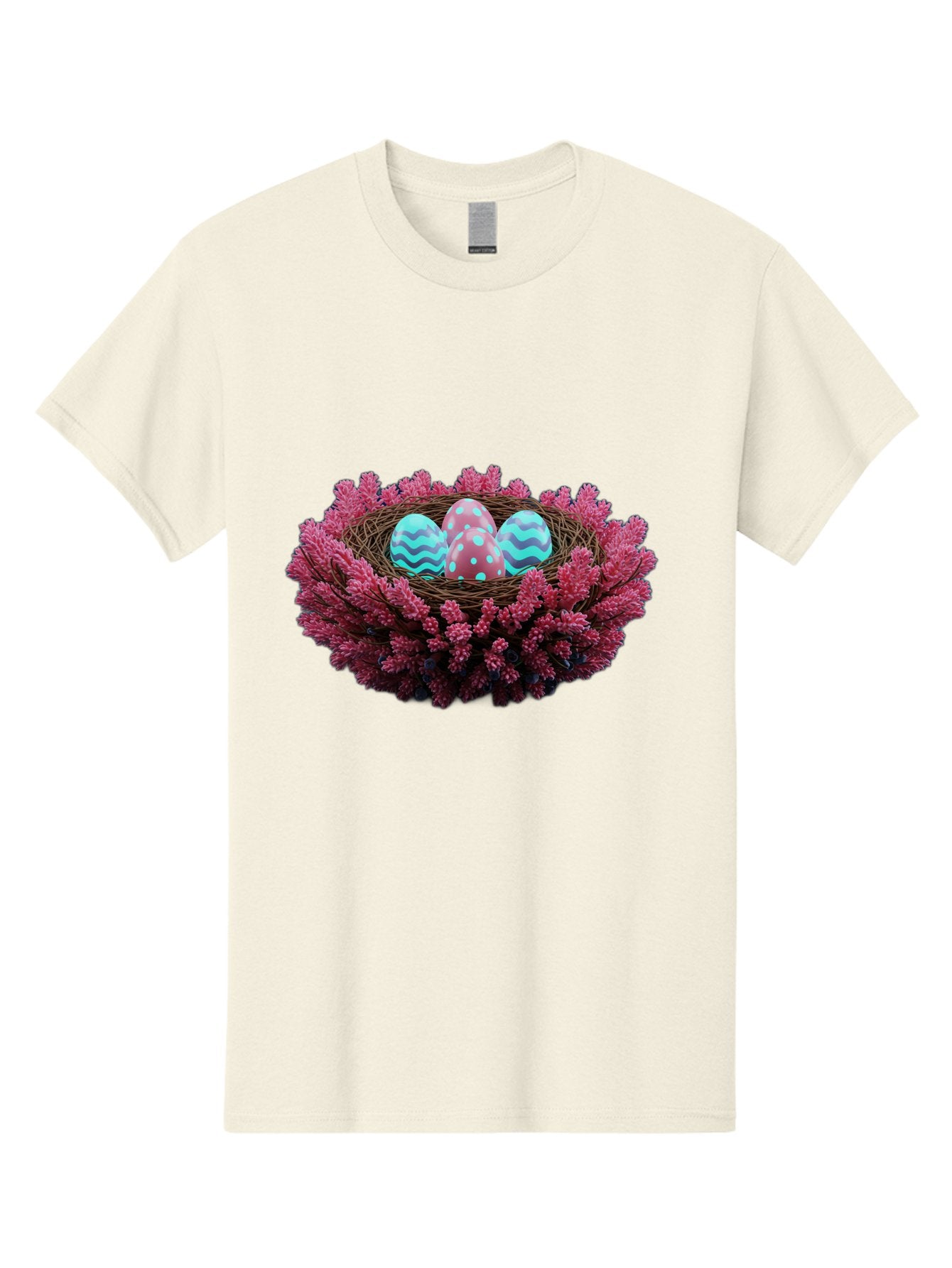 Easter-Eggs-Nest Men'S Graphic Tee, 100% Cotton, Comfortable Casual Summer Wear, Machine Washable, Easter Eggs, Decorated Eggs, Nest, Flowers, Spring, Easter Celebration, Colorful Eggs, Wavy Lines, Dots, Festive Decor Baa621
