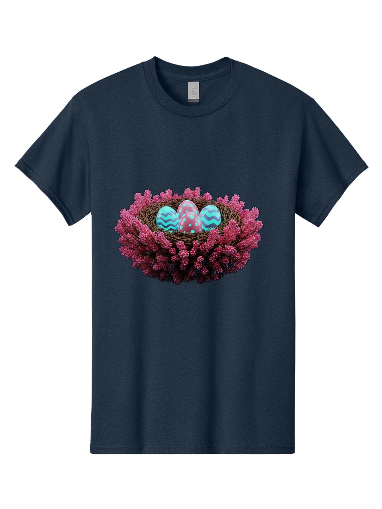 Easter-Eggs-Nest Men'S Graphic Tee, 100% Cotton, Comfortable Casual Summer Wear, Machine Washable, Easter Eggs, Decorated Eggs, Nest, Flowers, Spring, Easter Celebration, Colorful Eggs, Wavy Lines, Dots, Festive Decor Baa621 13