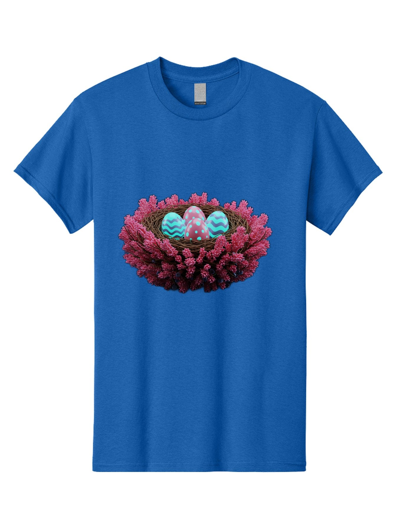 Easter-Eggs-Nest Men'S Graphic Tee, 100% Cotton, Comfortable Casual Summer Wear, Machine Washable, Easter Eggs, Decorated Eggs, Nest, Flowers, Spring, Easter Celebration, Colorful Eggs, Wavy Lines, Dots, Festive Decor Baa621 9