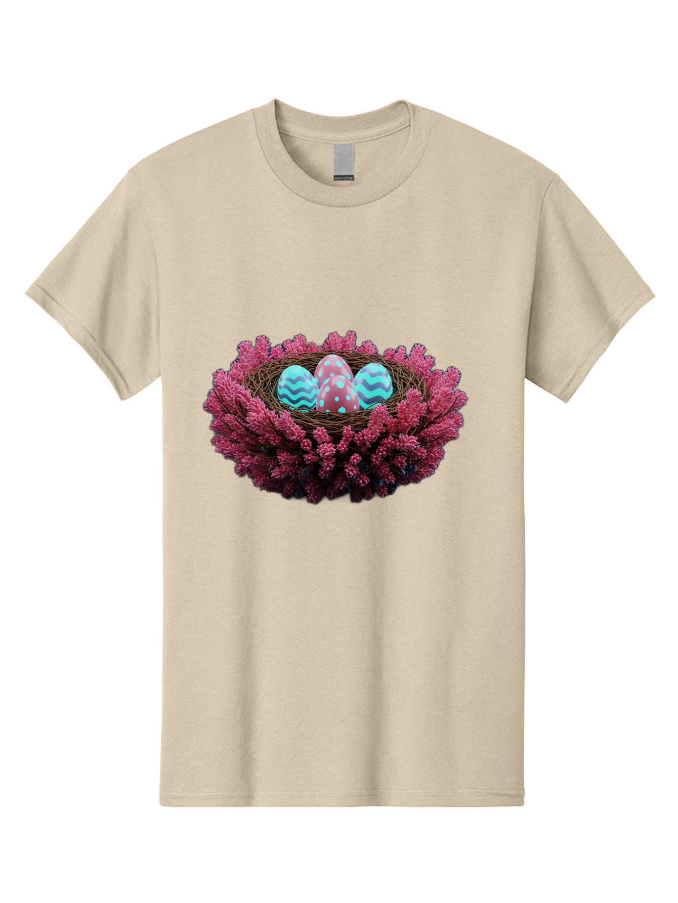 Easter-Eggs-Nest Men'S Graphic Tee, 100% Cotton, Comfortable Casual Summer Wear, Machine Washable, Easter Eggs, Decorated Eggs, Nest, Flowers, Spring, Easter Celebration, Colorful Eggs, Wavy Lines, Dots, Festive Decor Baa621 3