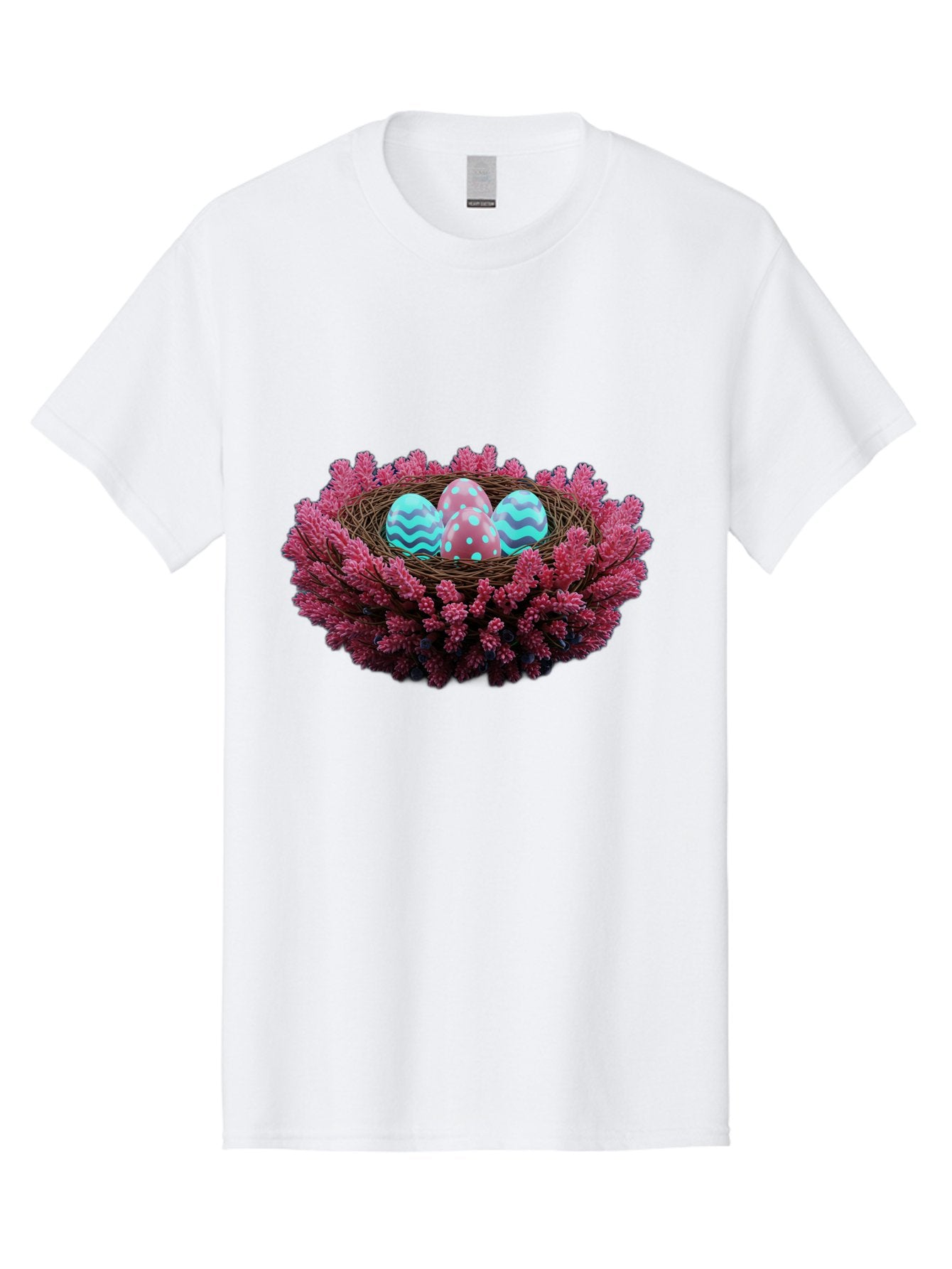 Easter-Eggs-Nest Men'S Graphic Tee, 100% Cotton, Comfortable Casual Summer Wear, Machine Washable, Easter Eggs, Decorated Eggs, Nest, Flowers, Spring, Easter Celebration, Colorful Eggs, Wavy Lines, Dots, Festive Decor Baa621 4