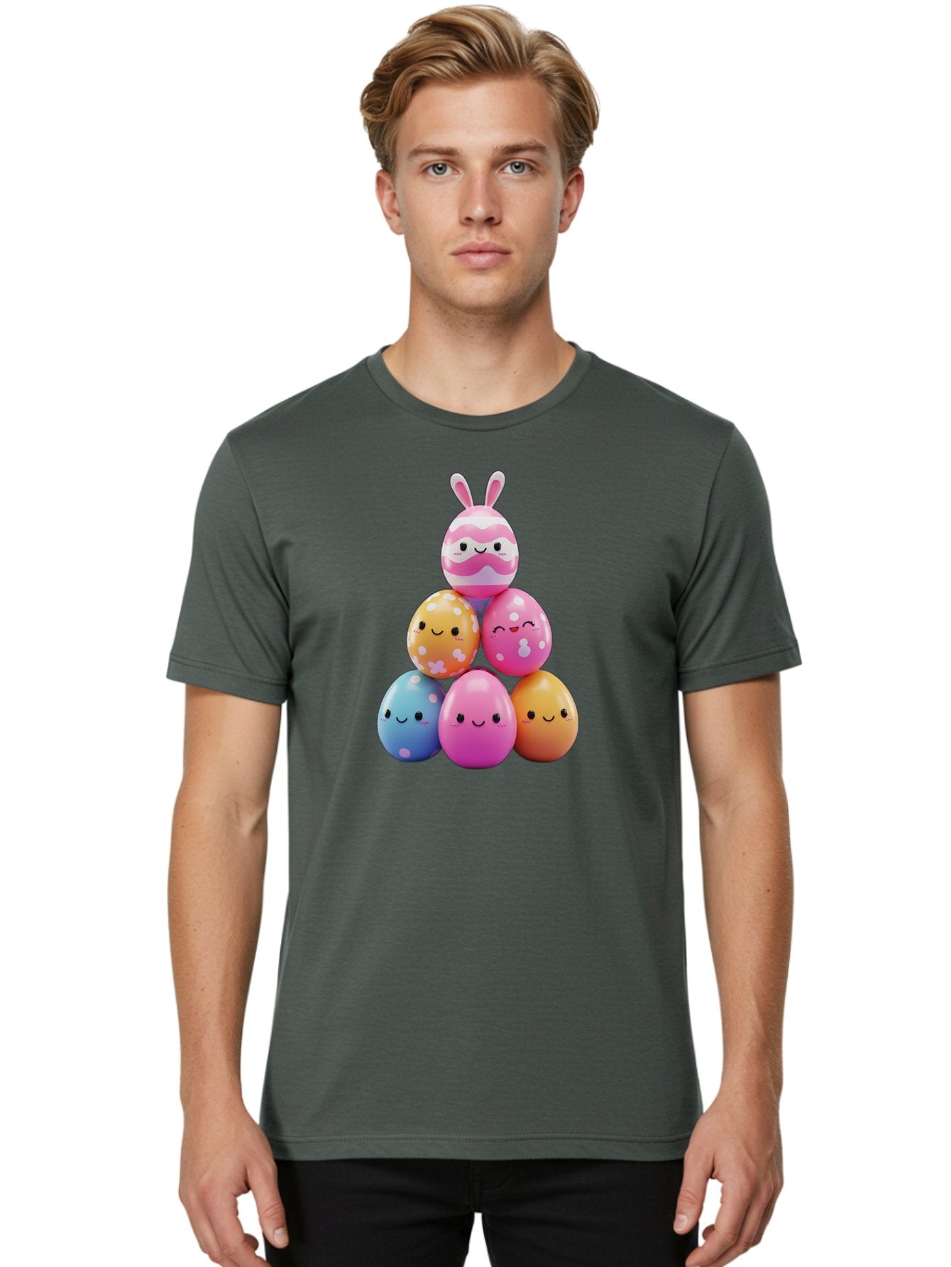 Easter-Eggs-Pyramid Men'S Graphic Tee, 100% Cotton, Comfortable Casual Summer Wear, Machine Washable, Easter Eggs, Colorful Eggs, Cute Eggs, Easter Bunny, Happy Face, Pastel Colors, Polka Dot Eggs, Easter Decoration, Spring Theme, Festive Eggs Baa622 20