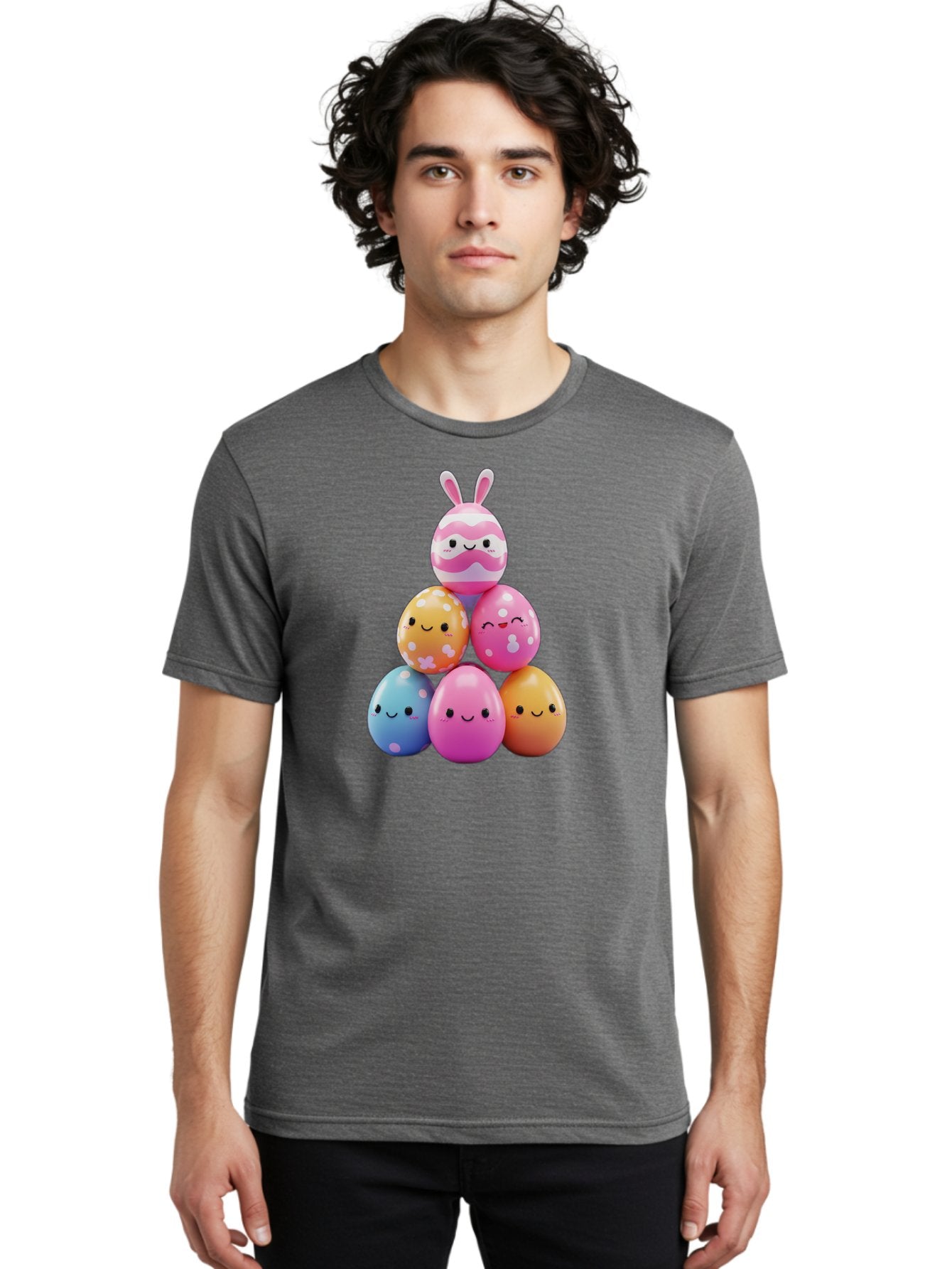 Easter-Eggs-Pyramid Men'S Graphic Tee, 100% Cotton, Comfortable Casual Summer Wear, Machine Washable, Easter Eggs, Colorful Eggs, Cute Eggs, Easter Bunny, Happy Face, Pastel Colors, Polka Dot Eggs, Easter Decoration, Spring Theme, Festive Eggs Baa622 16
