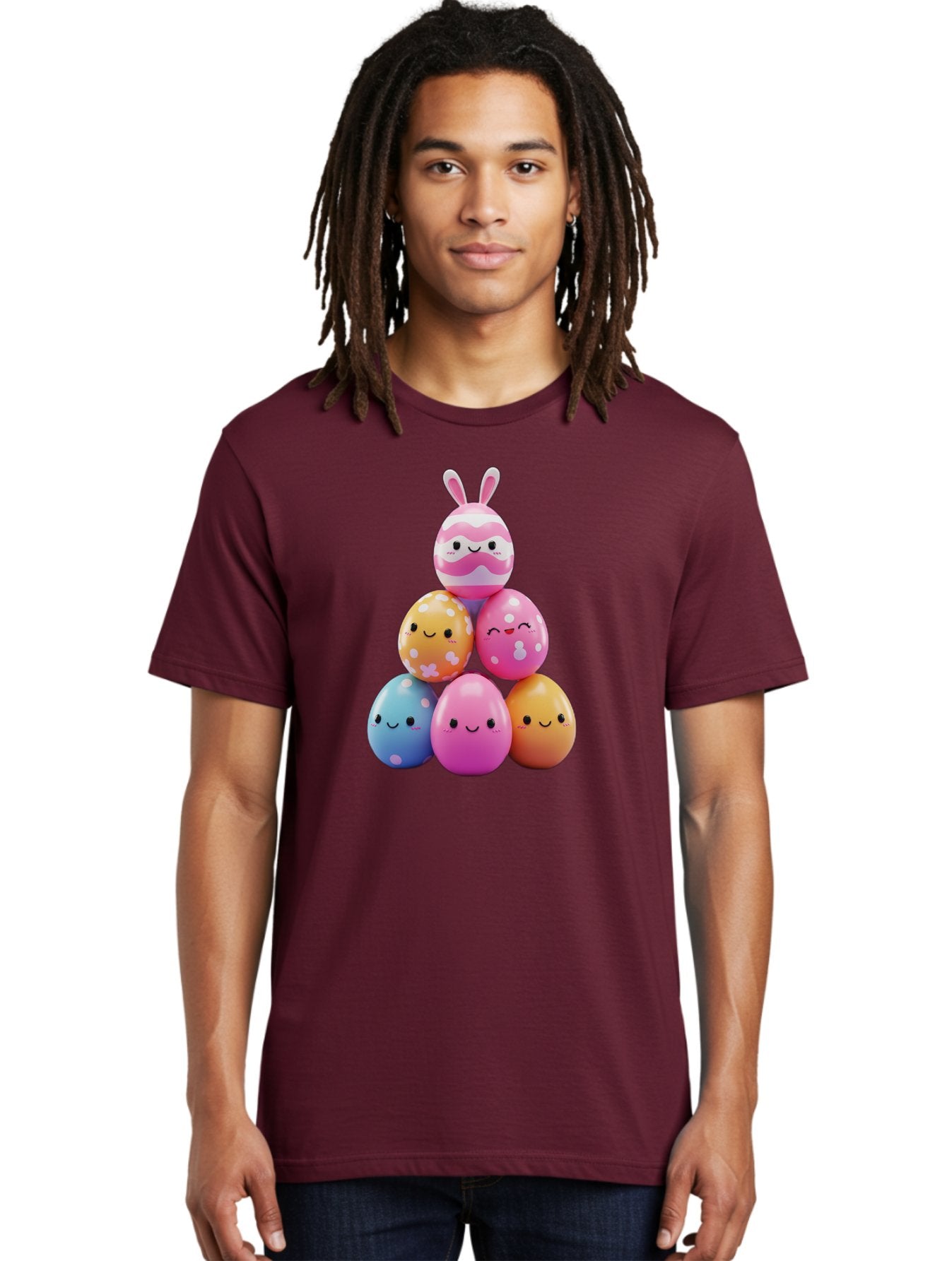 Easter-Eggs-Pyramid Men'S Graphic Tee, 100% Cotton, Comfortable Casual Summer Wear, Machine Washable, Easter Eggs, Colorful Eggs, Cute Eggs, Easter Bunny, Happy Face, Pastel Colors, Polka Dot Eggs, Easter Decoration, Spring Theme, Festive Eggs Baa622 18