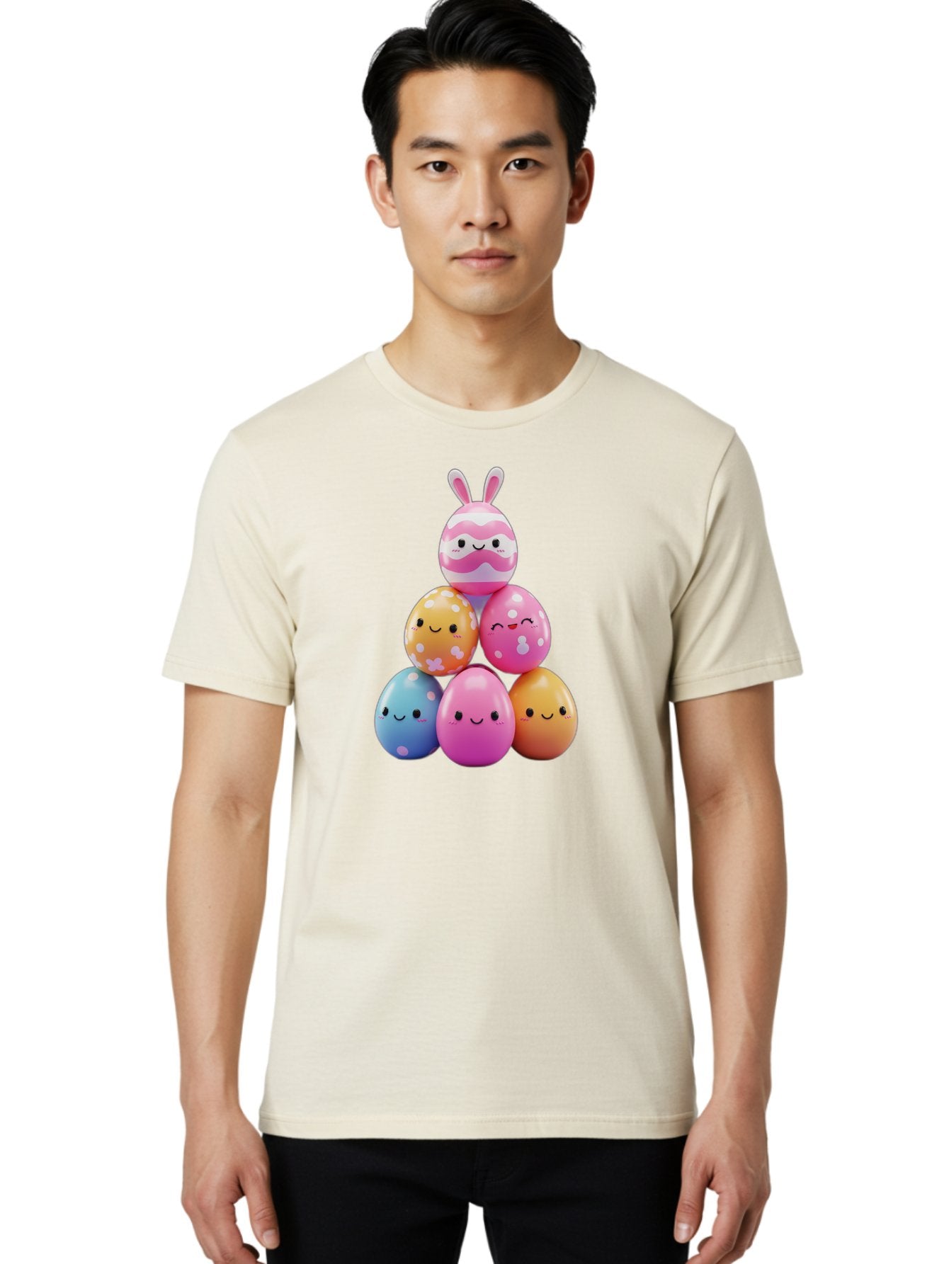Easter-Eggs-Pyramid Men'S Graphic Tee, 100% Cotton, Comfortable Casual Summer Wear, Machine Washable, Easter Eggs, Colorful Eggs, Cute Eggs, Easter Bunny, Happy Face, Pastel Colors, Polka Dot Eggs, Easter Decoration, Spring Theme, Festive Eggs Baa622 28