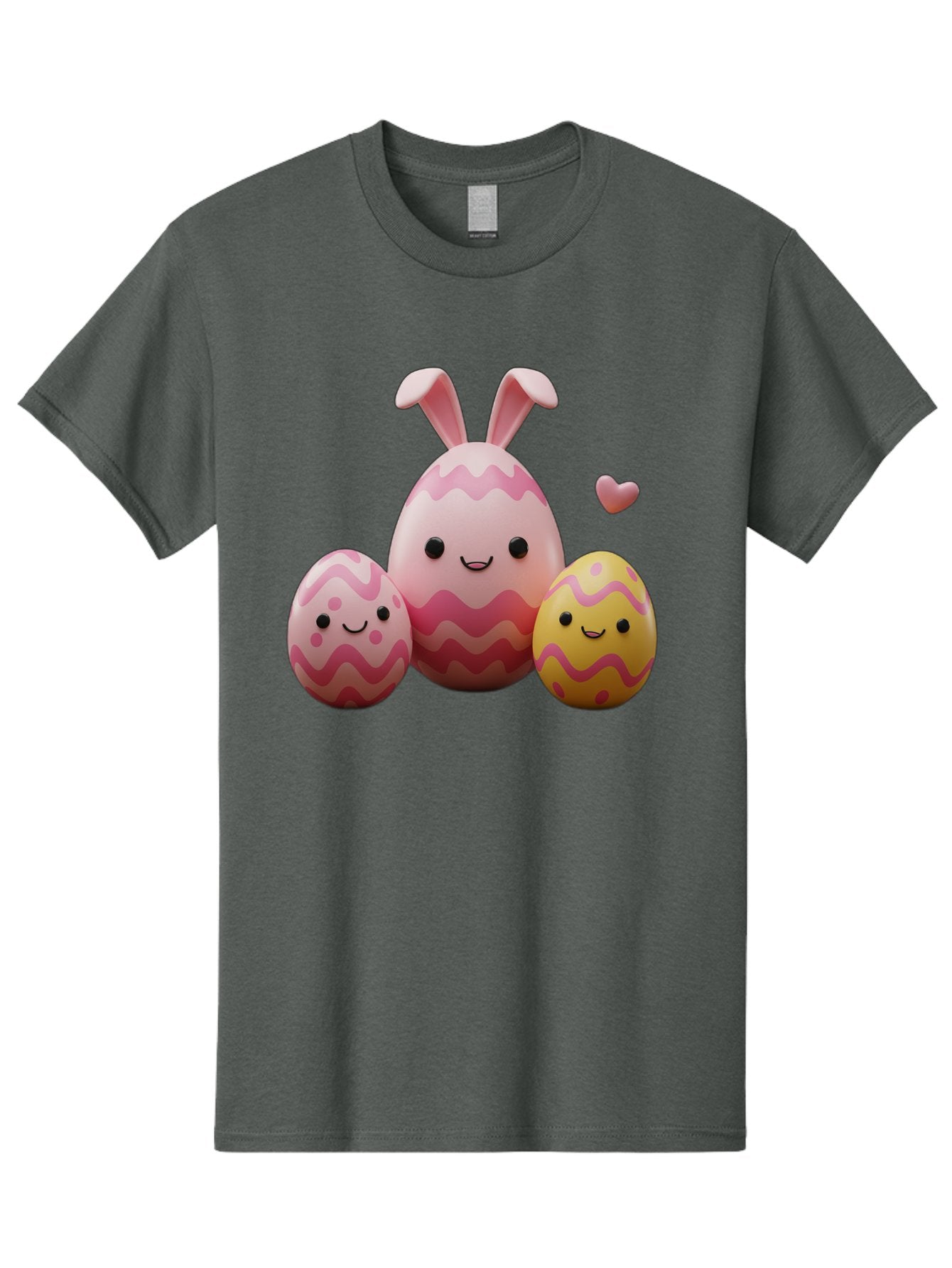 Easter-Eggs-With-Bunny-Ears-1 Men'S Graphic Tee, 100% Cotton, Comfortable Casual Summer Wear, Machine Washable, Easter Eggs, Cartoon Eggs, Happy Easter, Easter Bunny, Pink Eggs, Yellow Eggs, Cute Eggs, Smiling Faces, Pink Hearts, Baa623 9