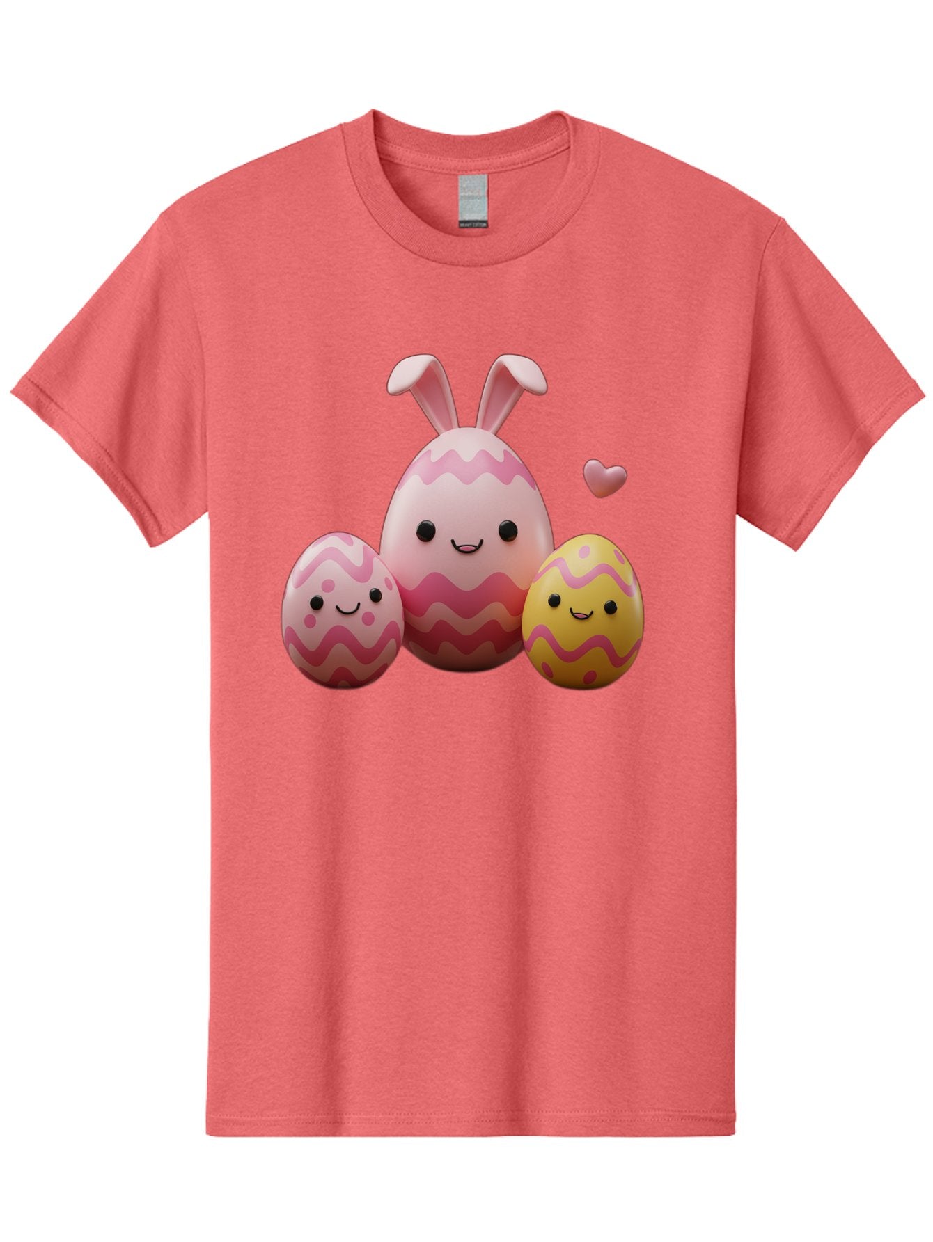 Easter-Eggs-With-Bunny-Ears-1 Men'S Graphic Tee, 100% Cotton, Comfortable Casual Summer Wear, Machine Washable, Easter Eggs, Cartoon Eggs, Happy Easter, Easter Bunny, Pink Eggs, Yellow Eggs, Cute Eggs, Smiling Faces, Pink Hearts, Baa623 7