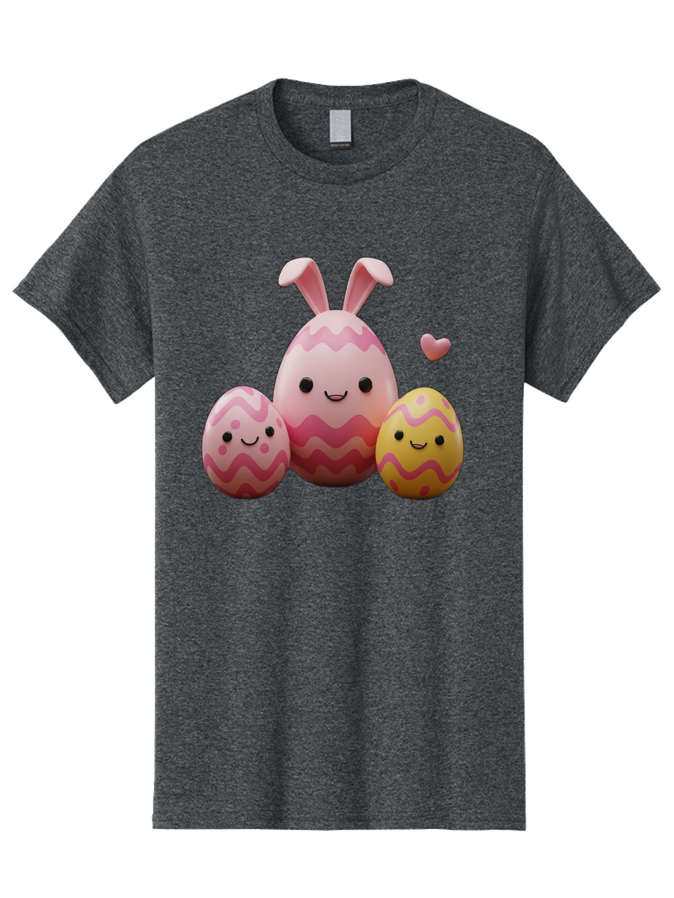 Easter-Eggs-With-Bunny-Ears-1 Men'S Graphic Tee, 100% Cotton, Comfortable Casual Summer Wear, Machine Washable, Easter Eggs, Cartoon Eggs, Happy Easter, Easter Bunny, Pink Eggs, Yellow Eggs, Cute Eggs, Smiling Faces, Pink Hearts, Baa623 14