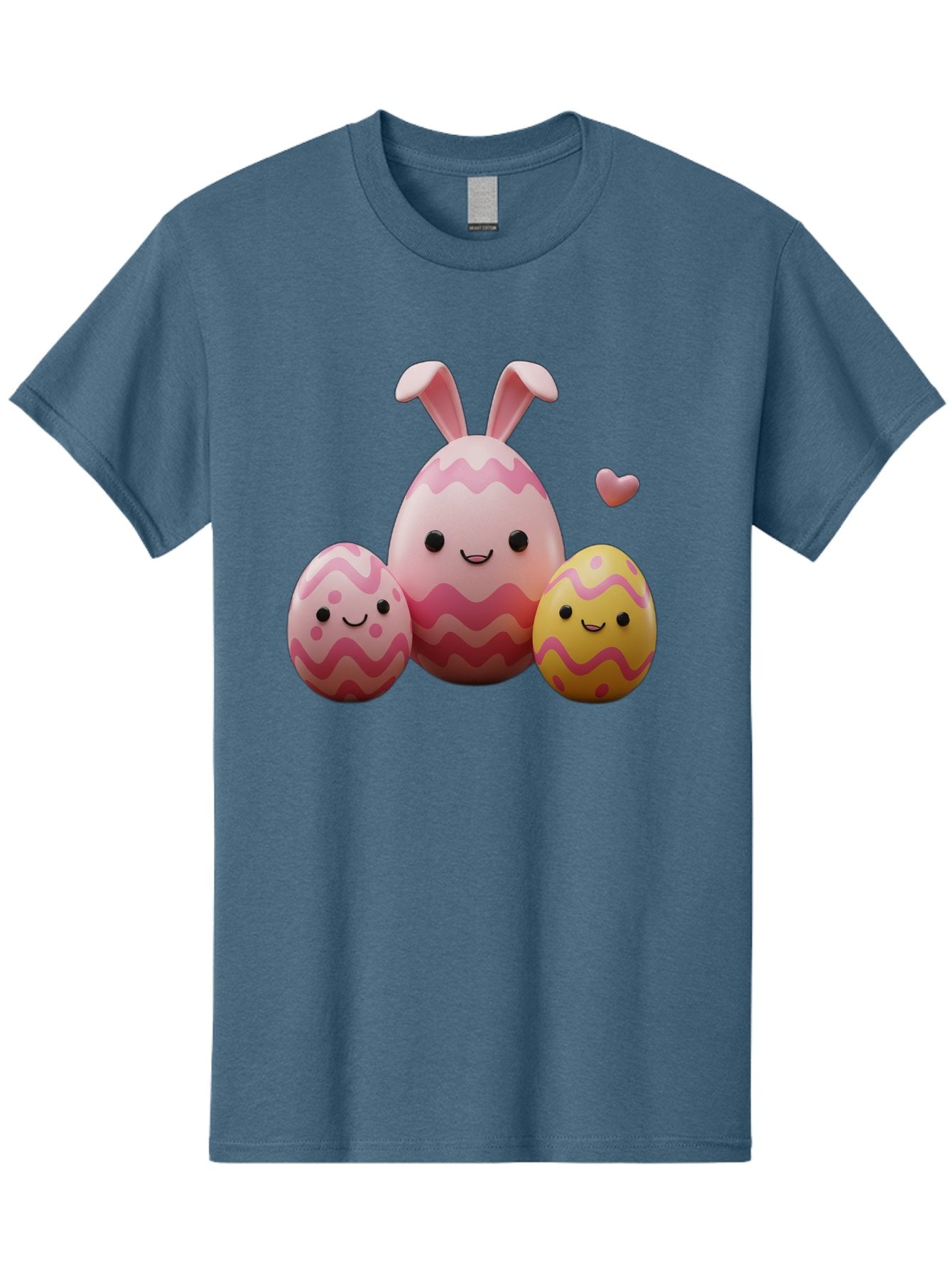 Easter-Eggs-With-Bunny-Ears-1 Men'S Graphic Tee, 100% Cotton, Comfortable Casual Summer Wear, Machine Washable, Easter Eggs, Cartoon Eggs, Happy Easter, Easter Bunny, Pink Eggs, Yellow Eggs, Cute Eggs, Smiling Faces, Pink Hearts, Baa623 12
