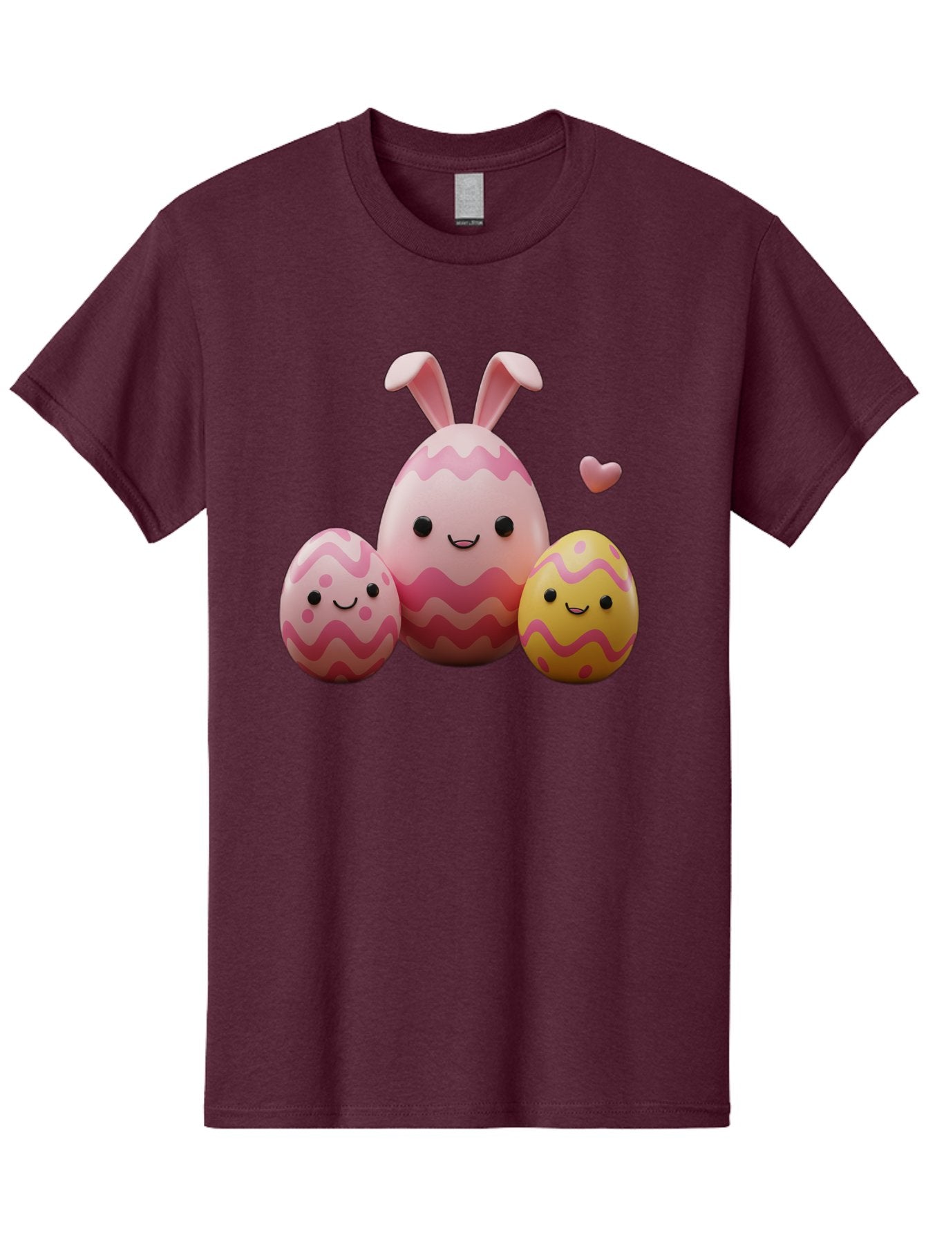 Easter-Eggs-With-Bunny-Ears-1 Men'S Graphic Tee, 100% Cotton, Comfortable Casual Summer Wear, Machine Washable, Easter Eggs, Cartoon Eggs, Happy Easter, Easter Bunny, Pink Eggs, Yellow Eggs, Cute Eggs, Smiling Faces, Pink Hearts, Baa623 3