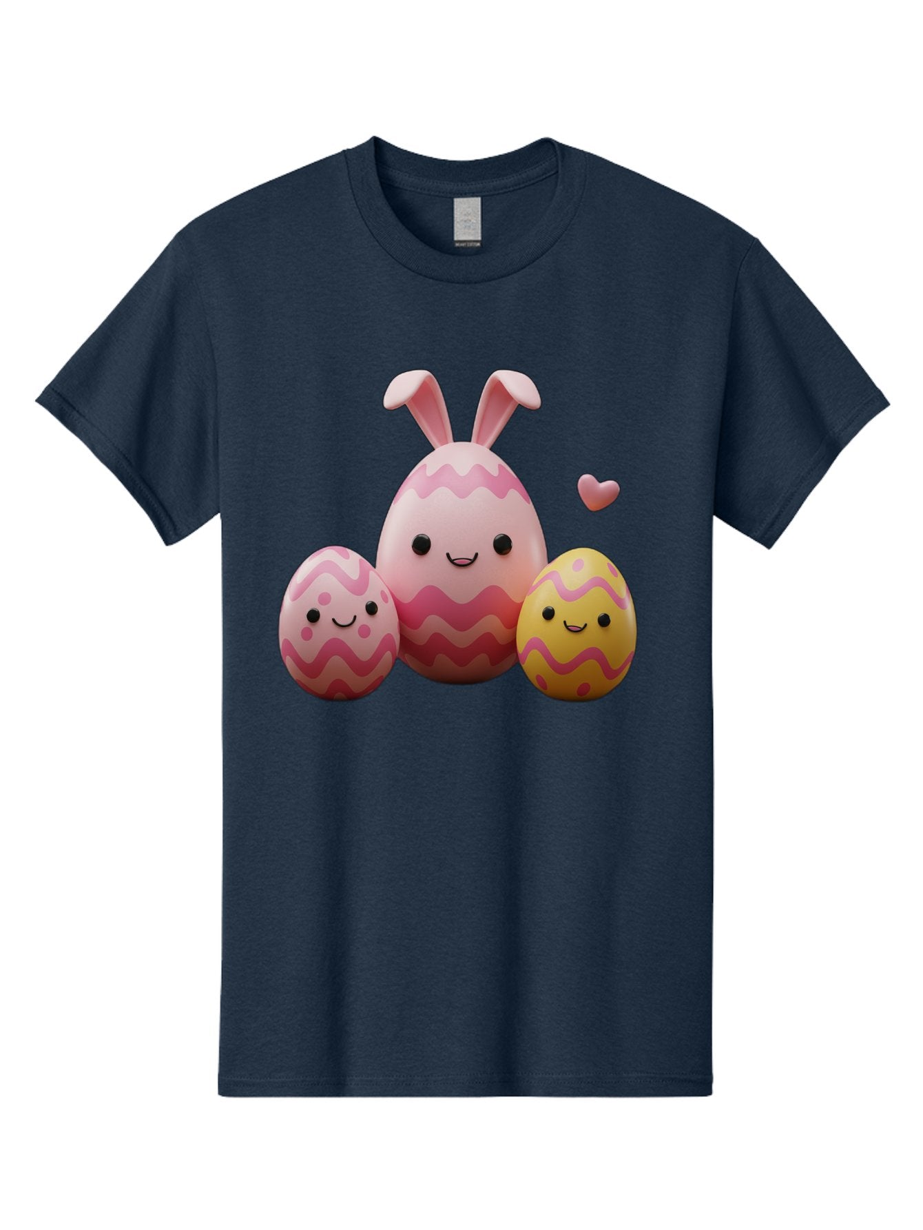 Easter-Eggs-With-Bunny-Ears-1 Men'S Graphic Tee, 100% Cotton, Comfortable Casual Summer Wear, Machine Washable, Easter Eggs, Cartoon Eggs, Happy Easter, Easter Bunny, Pink Eggs, Yellow Eggs, Cute Eggs, Smiling Faces, Pink Hearts, Baa623 13