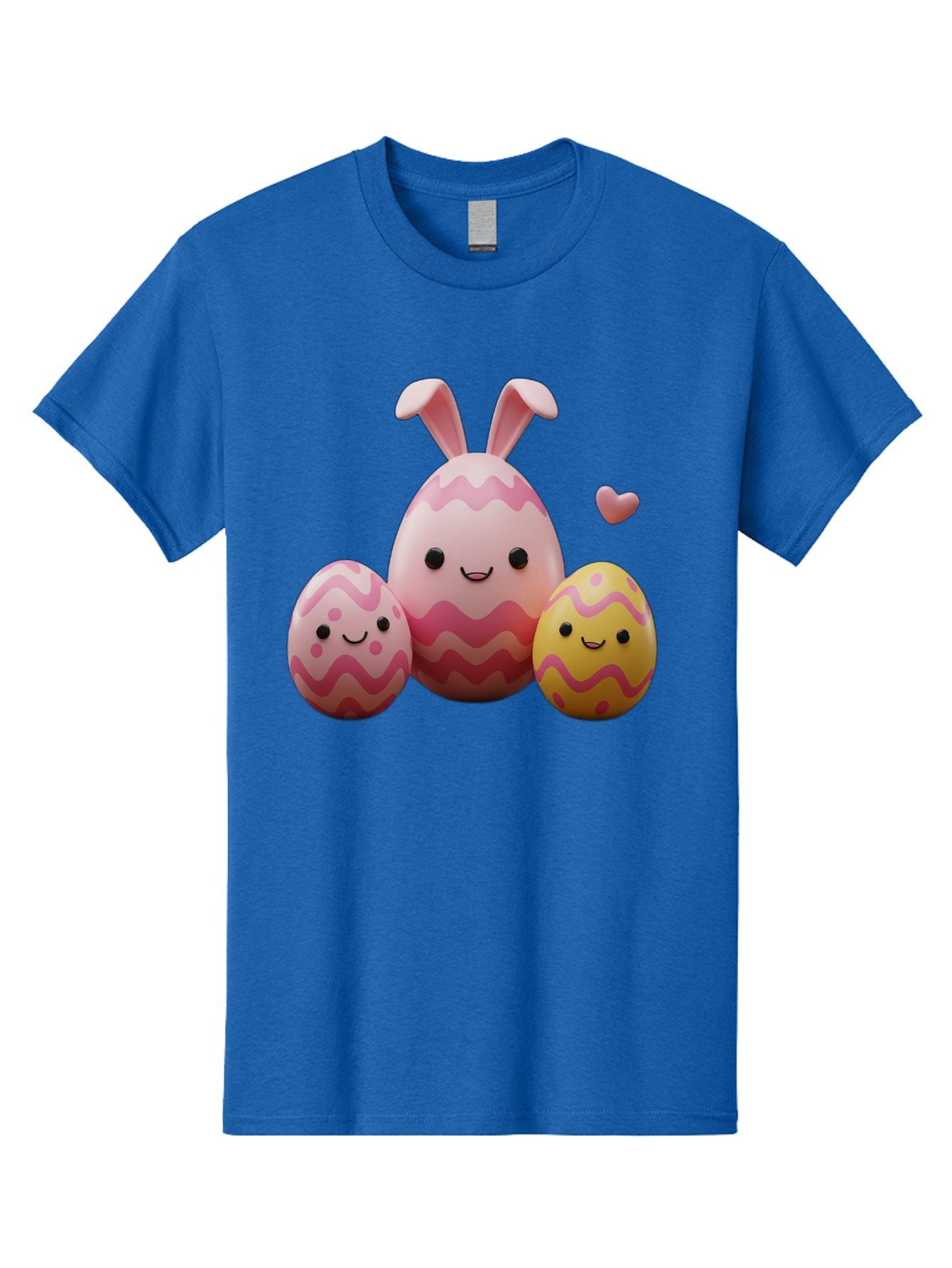 Easter-Eggs-With-Bunny-Ears-1 Men'S Graphic Tee, 100% Cotton, Comfortable Casual Summer Wear, Machine Washable, Easter Eggs, Cartoon Eggs, Happy Easter, Easter Bunny, Pink Eggs, Yellow Eggs, Cute Eggs, Smiling Faces, Pink Hearts, Baa623 4