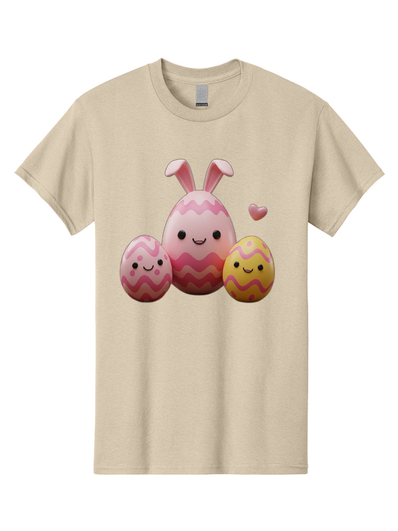 Easter-Eggs-With-Bunny-Ears-1 Men'S Graphic Tee, 100% Cotton, Comfortable Casual Summer Wear, Machine Washable, Easter Eggs, Cartoon Eggs, Happy Easter, Easter Bunny, Pink Eggs, Yellow Eggs, Cute Eggs, Smiling Faces, Pink Hearts, Baa623 6