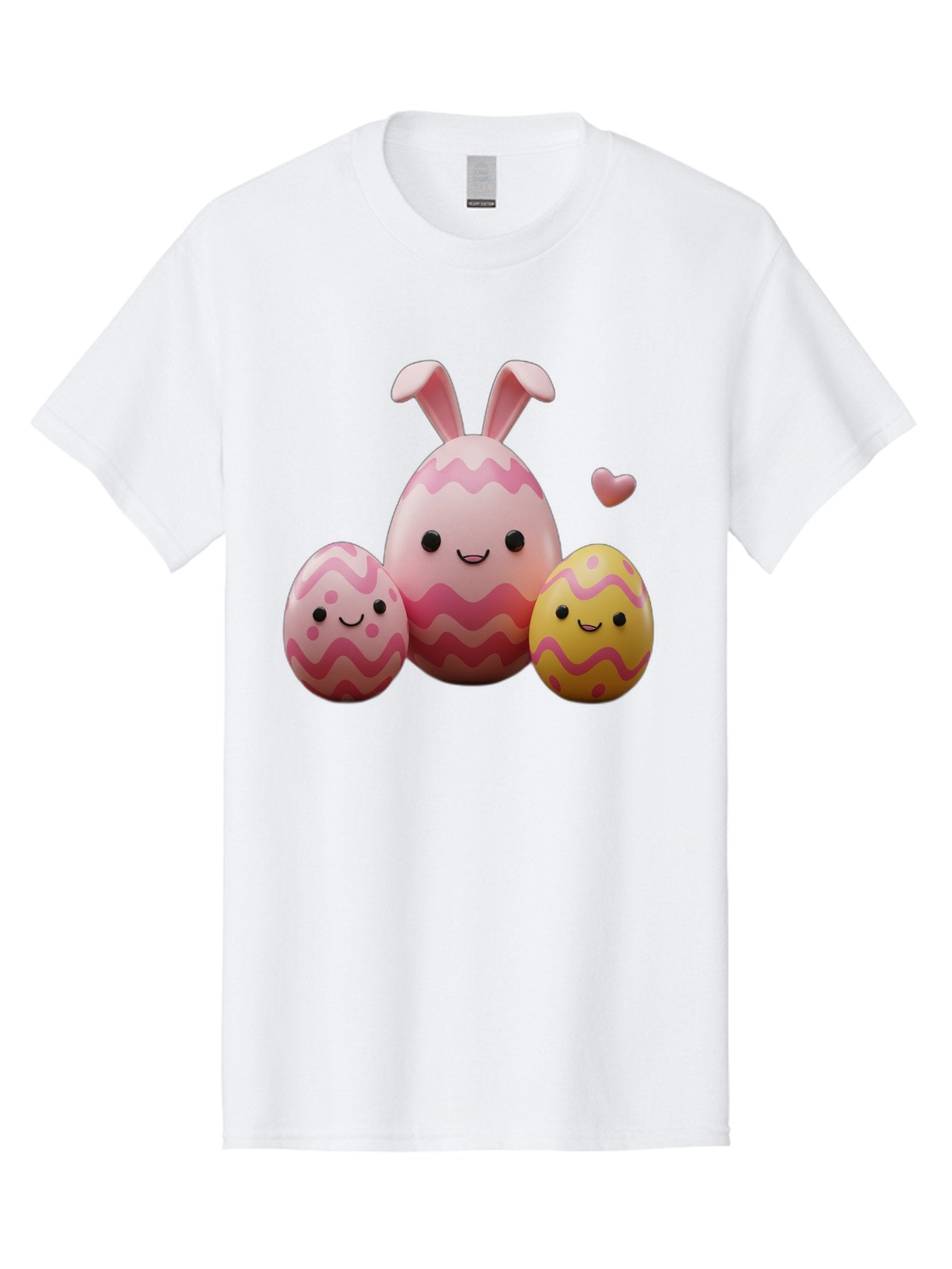 Easter-Eggs-With-Bunny-Ears-1 Men'S Graphic Tee, 100% Cotton, Comfortable Casual Summer Wear, Machine Washable, Easter Eggs, Cartoon Eggs, Happy Easter, Easter Bunny, Pink Eggs, Yellow Eggs, Cute Eggs, Smiling Faces, Pink Hearts, Baa623 5
