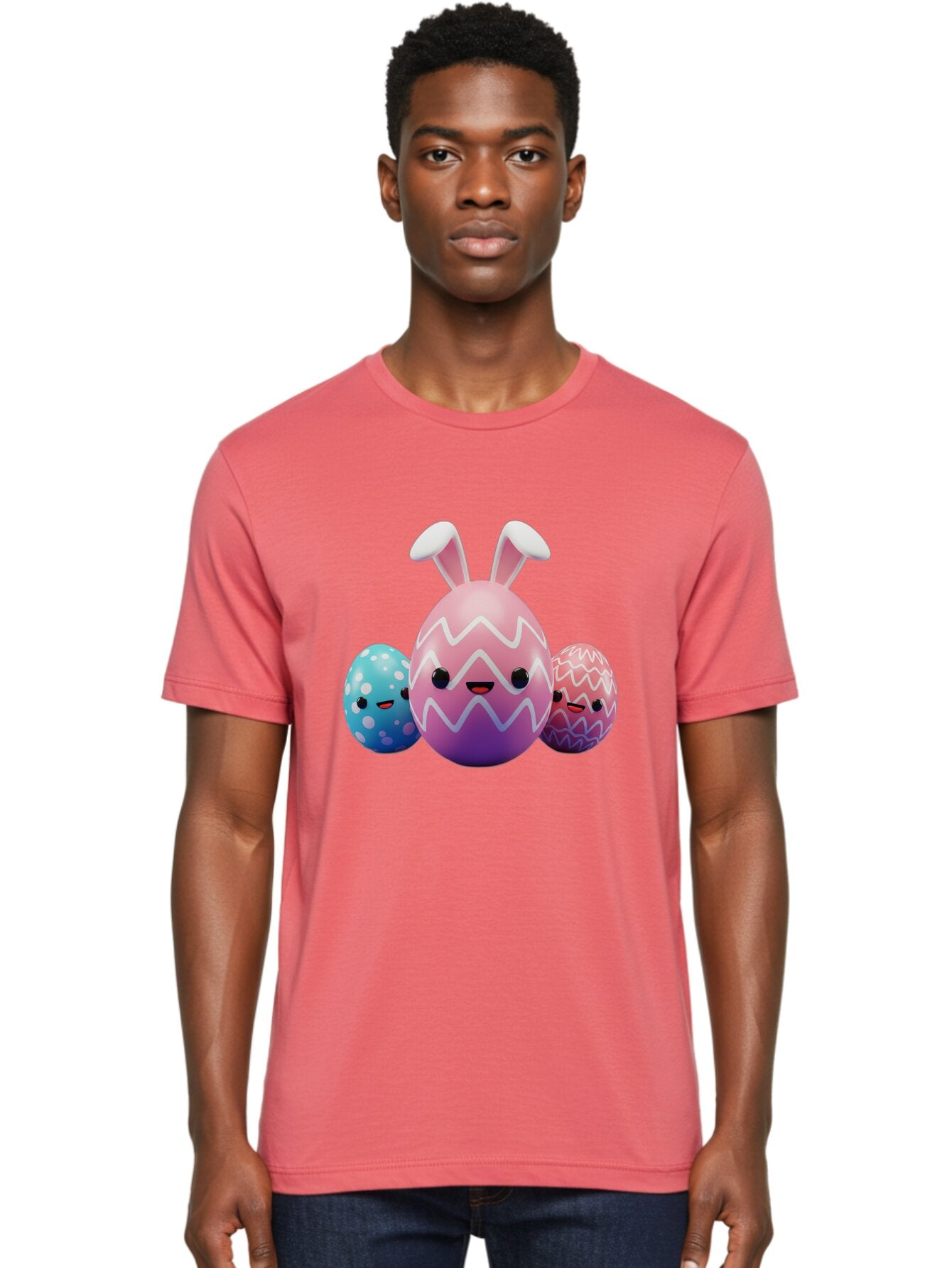 Easter-Eggs-With-Bunny-Ears Men'S Graphic Tee, 100% Cotton, Comfortable Casual Summer Wear, Machine Washable, Easter Eggs, Colorful Eggs, Decorated Eggs, Festive Eggs, Egg Hunt, Spring Season, Pastel Colors, Cute Eggs, Easter Celebration, Baa624 21