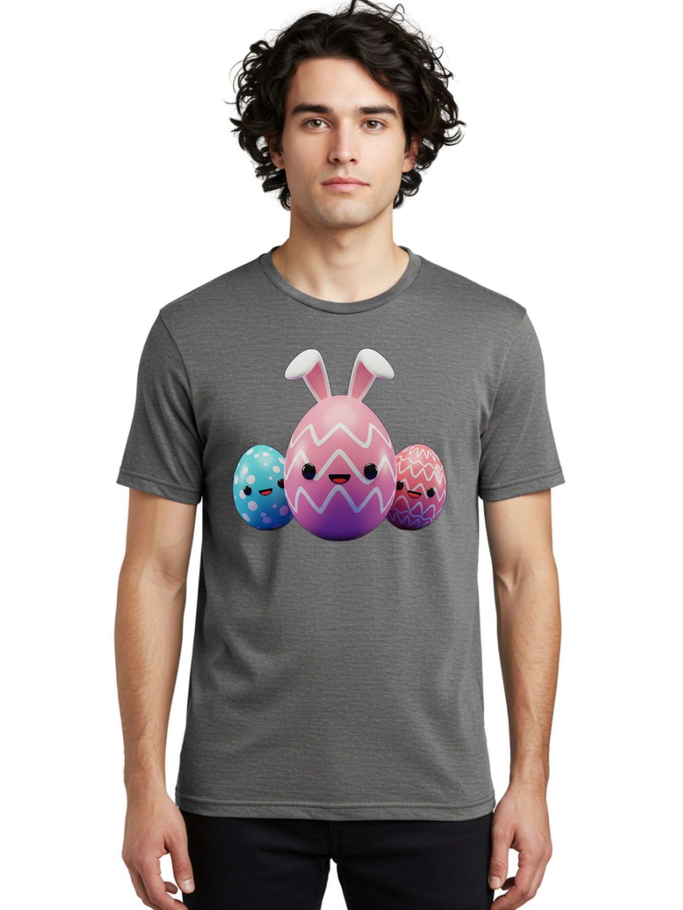 Easter-Eggs-With-Bunny-Ears Men'S Graphic Tee, 100% Cotton, Comfortable Casual Summer Wear, Machine Washable, Easter Eggs, Colorful Eggs, Decorated Eggs, Festive Eggs, Egg Hunt, Spring Season, Pastel Colors, Cute Eggs, Easter Celebration, Baa624 29