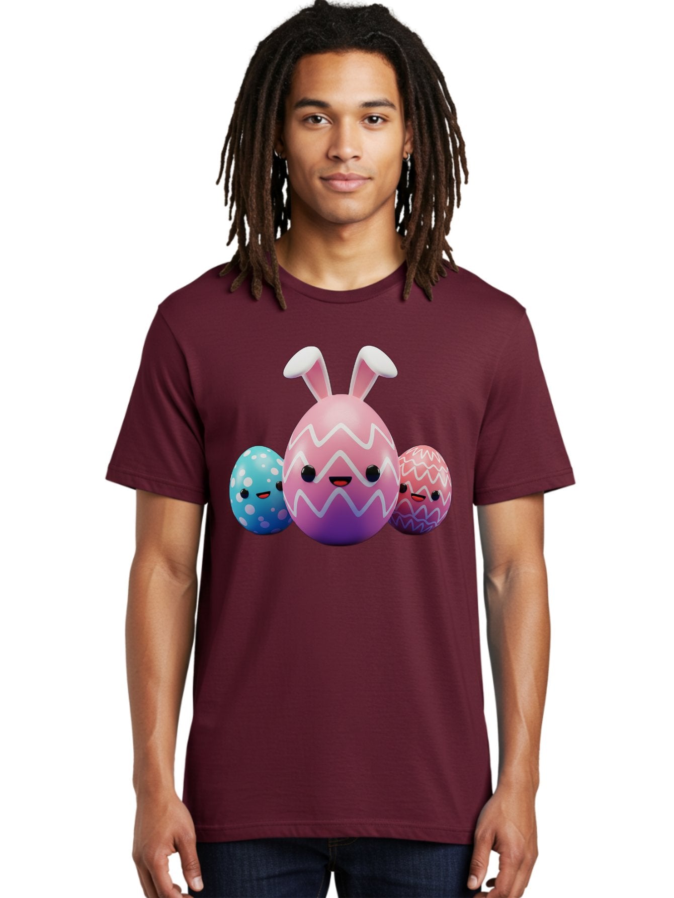 Easter-Eggs-With-Bunny-Ears Men'S Graphic Tee, 100% Cotton, Comfortable Casual Summer Wear, Machine Washable, Easter Eggs, Colorful Eggs, Decorated Eggs, Festive Eggs, Egg Hunt, Spring Season, Pastel Colors, Cute Eggs, Easter Celebration, Baa624 23