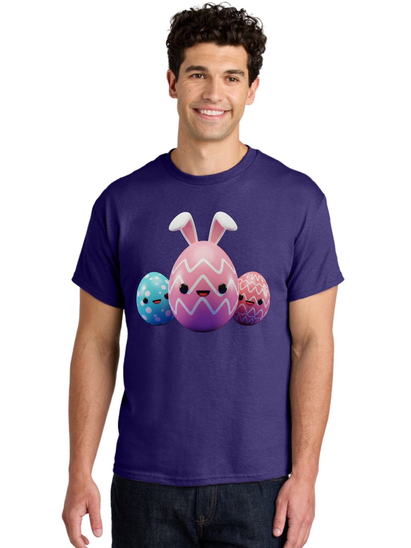 Easter-Eggs-With-Bunny-Ears Men'S Graphic Tee, 100% Cotton, Comfortable Casual Summer Wear, Machine Washable, Easter Eggs, Colorful Eggs, Decorated Eggs, Festive Eggs, Egg Hunt, Spring Season, Pastel Colors, Cute Eggs, Easter Celebration, Baa624 27
