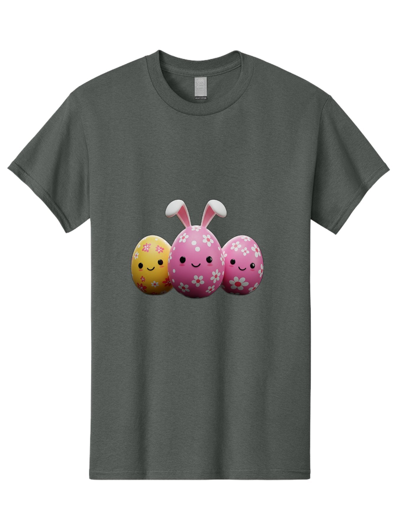 Easter-Eggs-With-Flowers Men'S Graphic Tee, 100% Cotton, Comfortable Casual Summer Wear, Machine Washable, Easter Eggs, Floral Patterns, Cute Characters, Smiling Faces, Bunny Ears, Pastel Colors, Happy Easter, Spring Decorations, Baa625 5