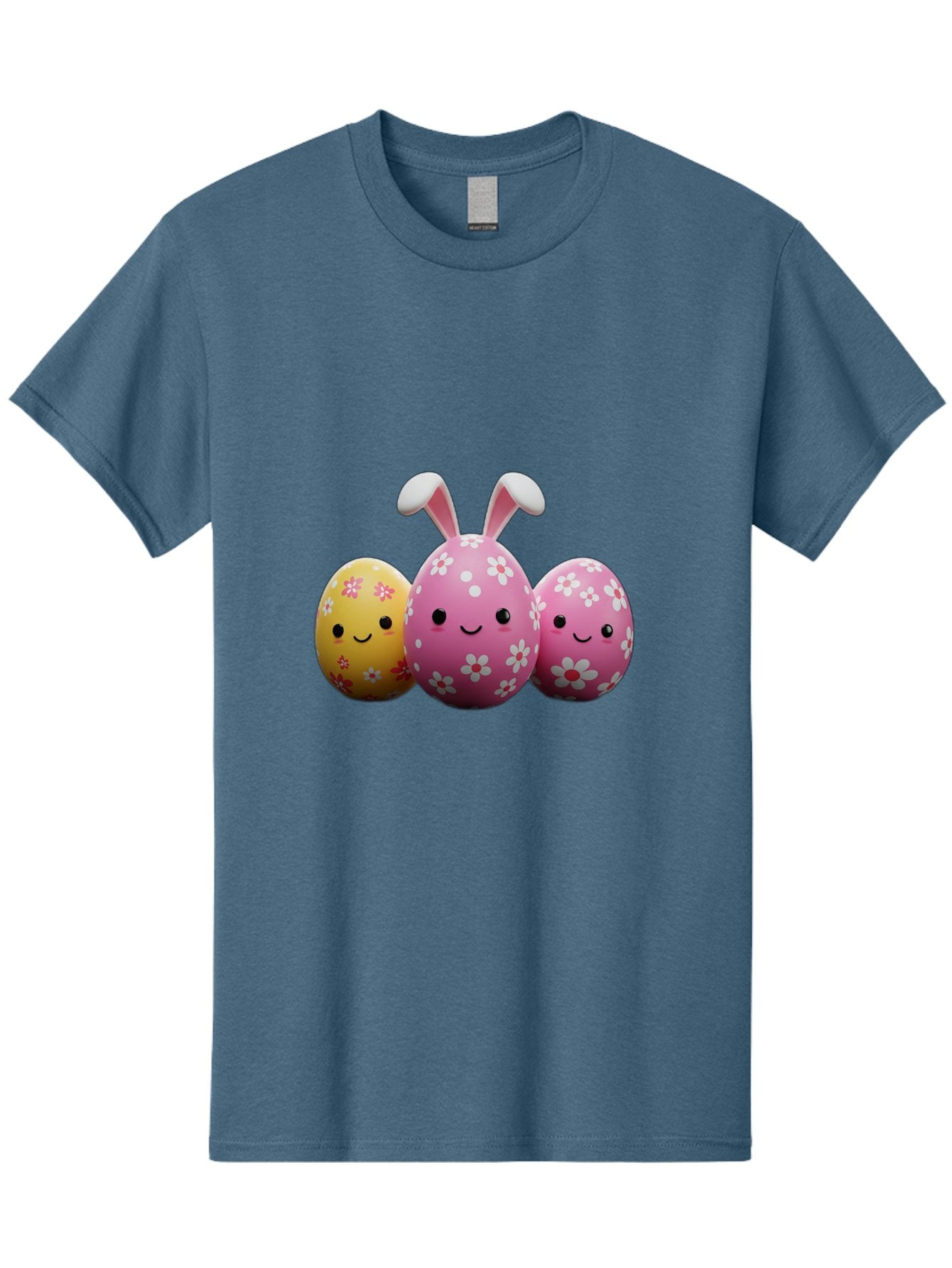Easter-Eggs-With-Flowers Men'S Graphic Tee, 100% Cotton, Comfortable Casual Summer Wear, Machine Washable, Easter Eggs, Floral Patterns, Cute Characters, Smiling Faces, Bunny Ears, Pastel Colors, Happy Easter, Spring Decorations, Baa625 12