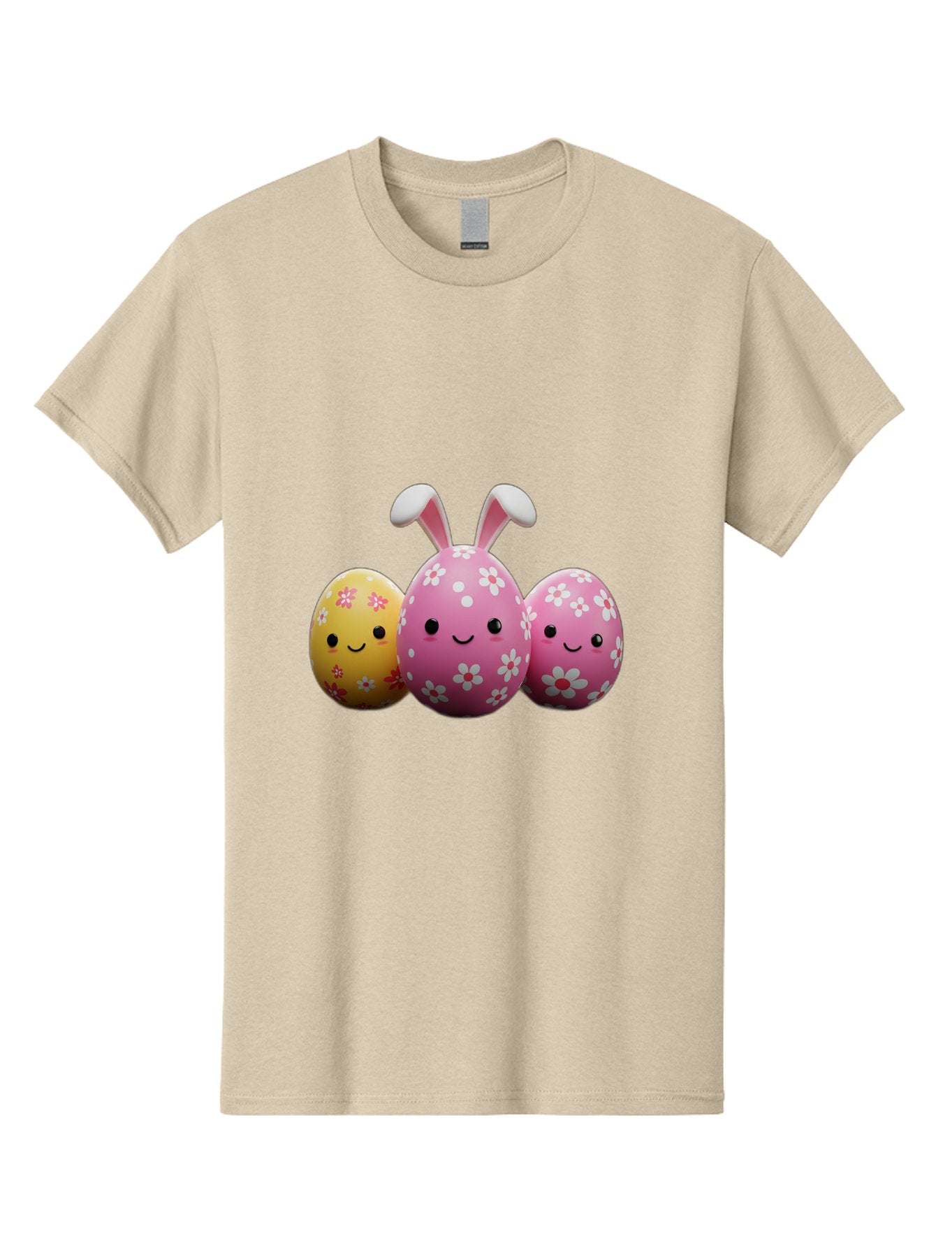 Easter-Eggs-With-Flowers Men'S Graphic Tee, 100% Cotton, Comfortable Casual Summer Wear, Machine Washable, Easter Eggs, Floral Patterns, Cute Characters, Smiling Faces, Bunny Ears, Pastel Colors, Happy Easter, Spring Decorations, Baa625
