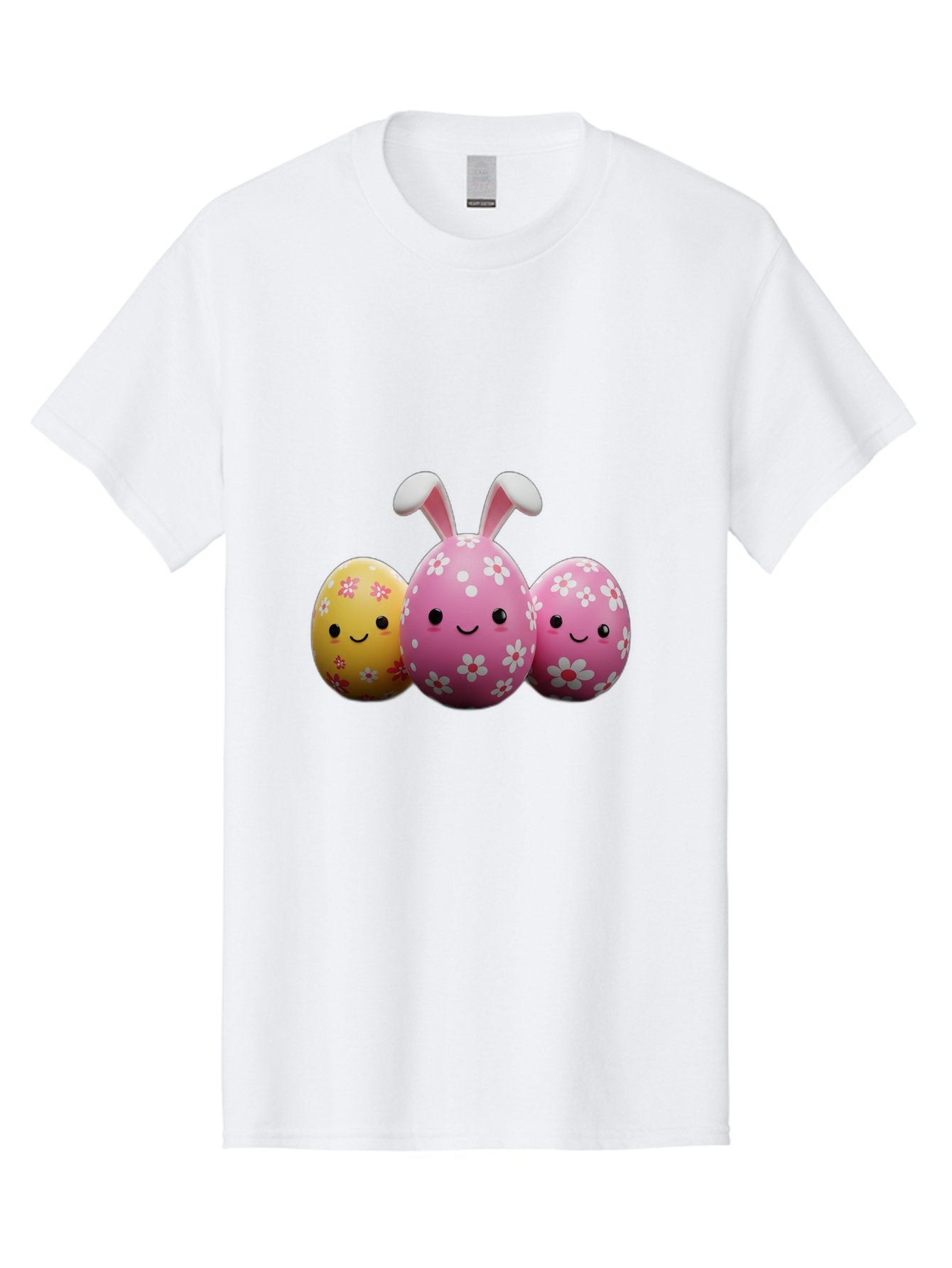 Easter-Eggs-With-Flowers Men'S Graphic Tee, 100% Cotton, Comfortable Casual Summer Wear, Machine Washable, Easter Eggs, Floral Patterns, Cute Characters, Smiling Faces, Bunny Ears, Pastel Colors, Happy Easter, Spring Decorations, Baa625 3