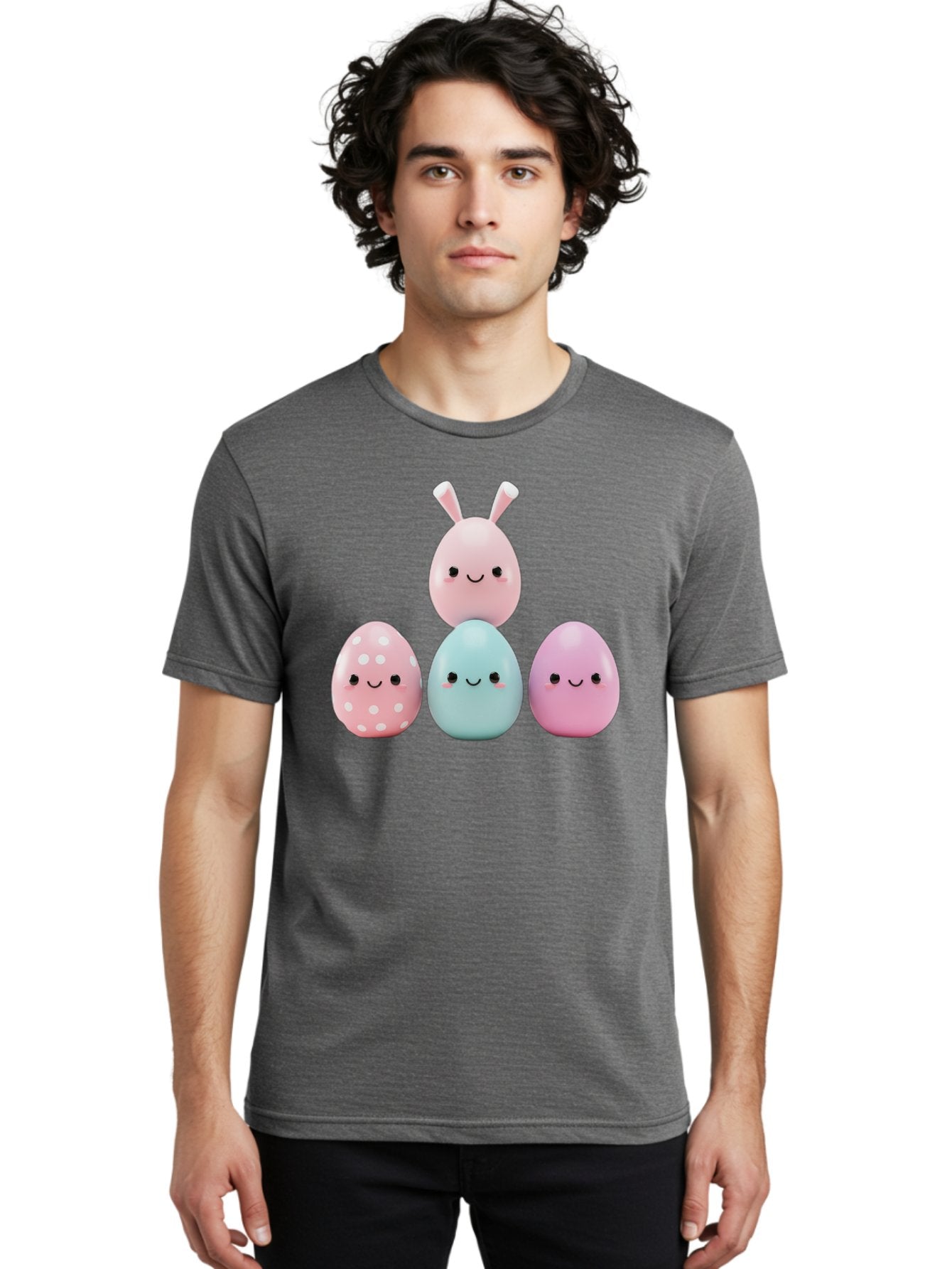 Easter-Eggs Men'S Graphic Tee, 100% Cotton, Comfortable Casual Summer Wear, Machine Washable, Easter Eggs, Cartoon Eggs, Smiling Eggs, Pastel Colors, Decorative Eggs, Easter Theme, Cute Eggs, Egg Characters, Digital Illustration, Baa626 20