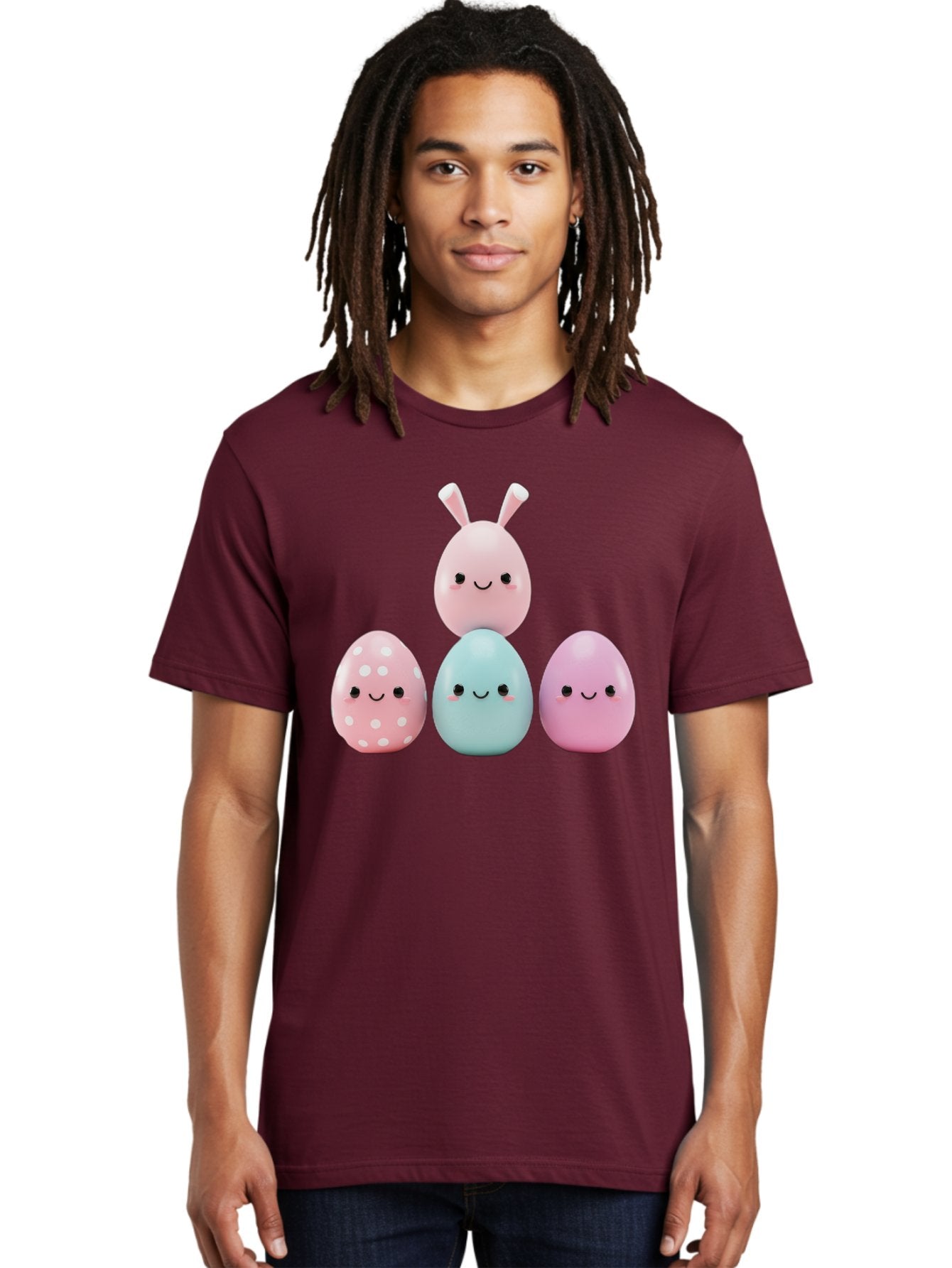 Easter-Eggs Men'S Graphic Tee, 100% Cotton, Comfortable Casual Summer Wear, Machine Washable, Easter Eggs, Cartoon Eggs, Smiling Eggs, Pastel Colors, Decorative Eggs, Easter Theme, Cute Eggs, Egg Characters, Digital Illustration, Baa626 21