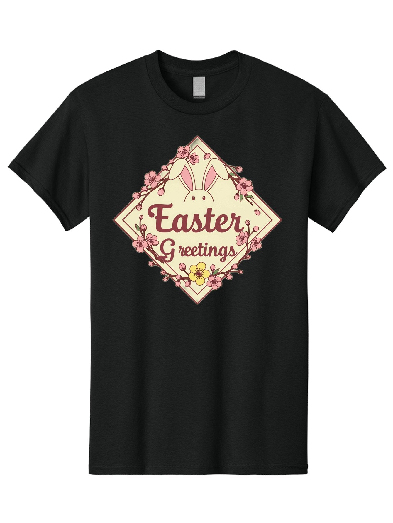 Easter-Greetings Men'S Graphic Tee, 100% Cotton, Comfortable Casual Summer Wear, Machine Washable, Easter Bunny, Easter Greetings, Floral Wreath, Pastel Colors, Spring Flowers, Easter Wishes, Festive Design Baa629 3