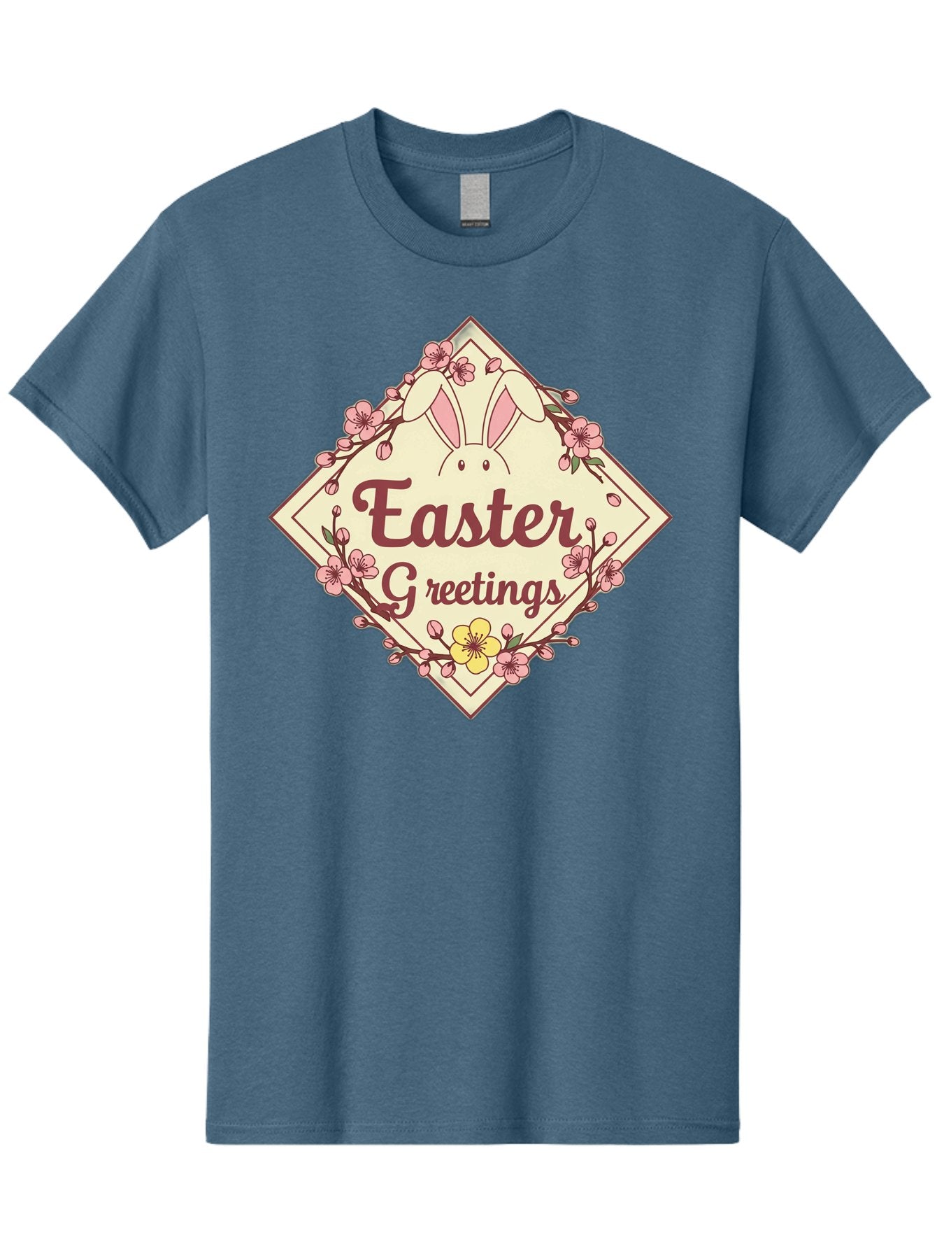 Easter-Greetings Men'S Graphic Tee, 100% Cotton, Comfortable Casual Summer Wear, Machine Washable, Easter Bunny, Easter Greetings, Floral Wreath, Pastel Colors, Spring Flowers, Easter Wishes, Festive Design Baa629
