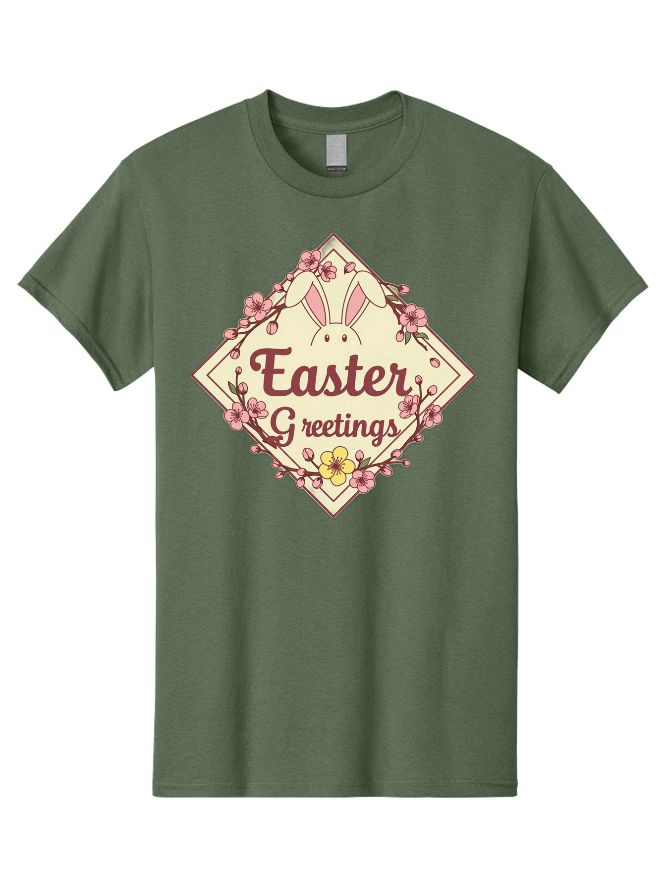 Easter-Greetings Men'S Graphic Tee, 100% Cotton, Comfortable Casual Summer Wear, Machine Washable, Easter Bunny, Easter Greetings, Floral Wreath, Pastel Colors, Spring Flowers, Easter Wishes, Festive Design Baa629