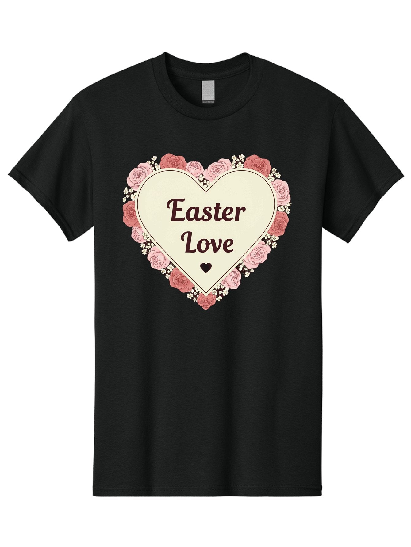 Easter-Love Men'S Graphic Tee, 100% Cotton, Comfortable Casual Summer Wear, Machine Washable, Easter Love, Heart-Shaped Frame, Pink Roses, Floral Wreath, Love Message, Small Green Heart, Easter Theme, Romantic Easter, Spring Flowers, Baa631 9
