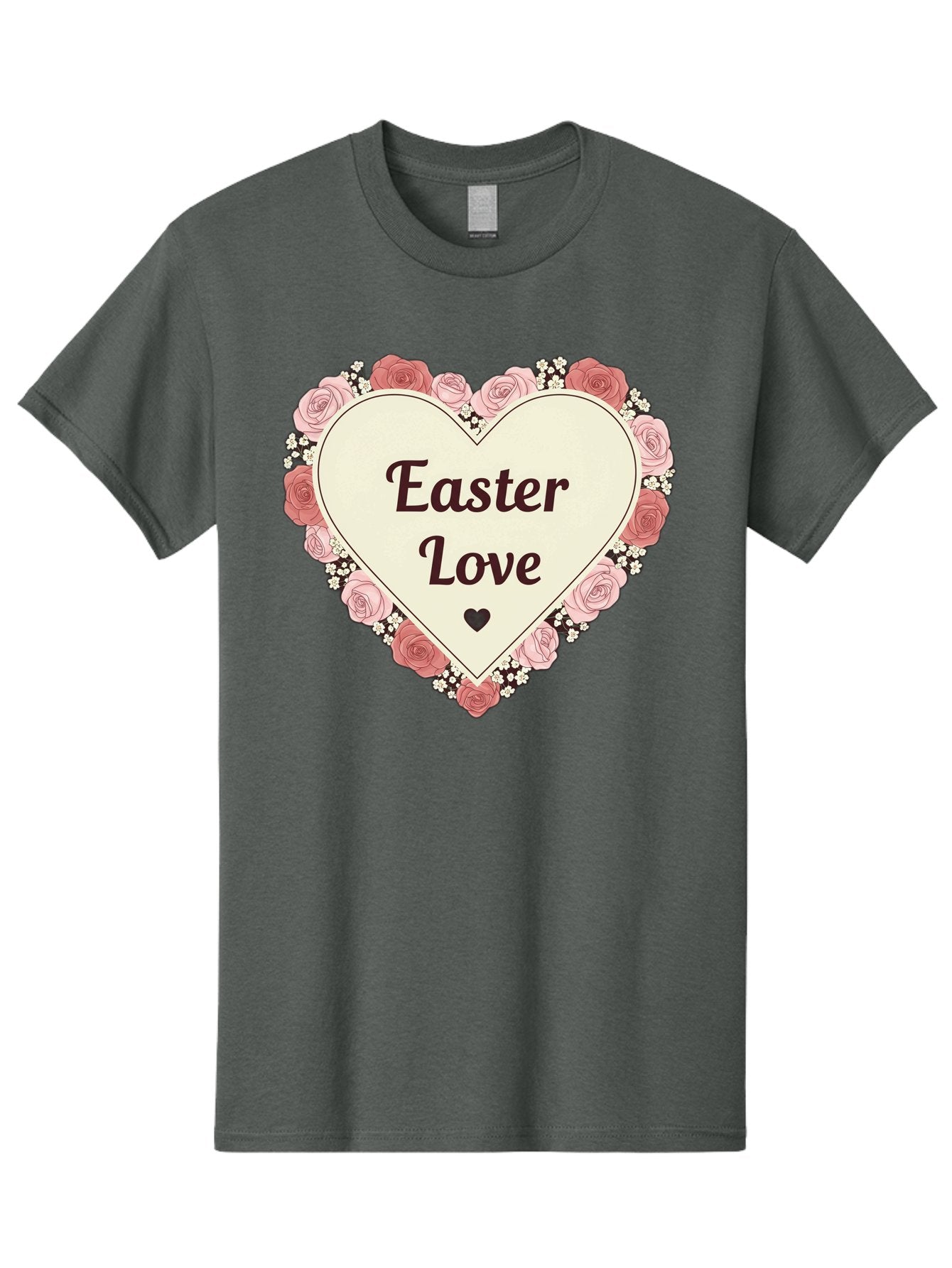 Easter-Love Men'S Graphic Tee, 100% Cotton, Comfortable Casual Summer Wear, Machine Washable, Easter Love, Heart-Shaped Frame, Pink Roses, Floral Wreath, Love Message, Small Green Heart, Easter Theme, Romantic Easter, Spring Flowers, Baa631 14
