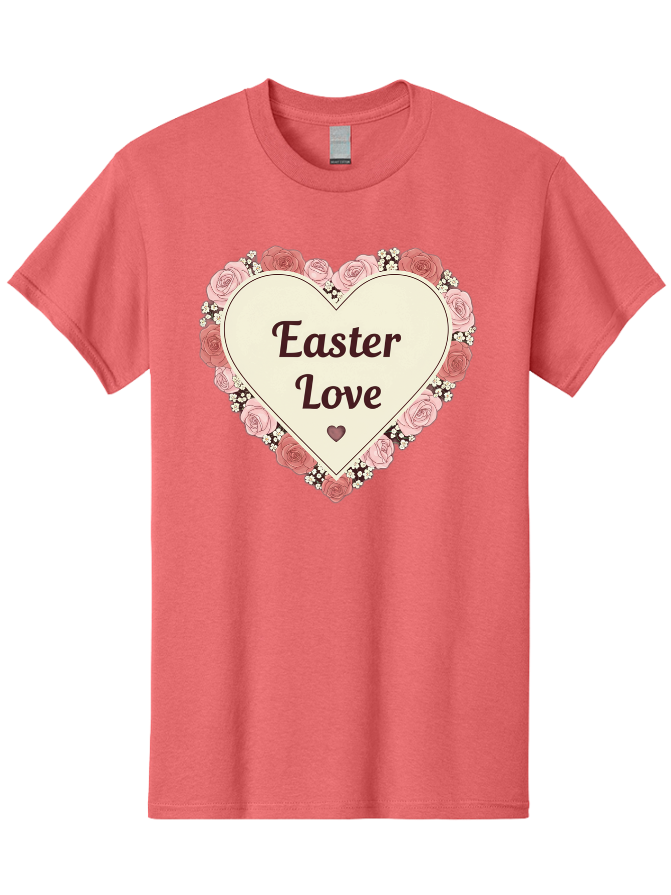 Easter-Love Men'S Graphic Tee, 100% Cotton, Comfortable Casual Summer Wear, Machine Washable, Easter Love, Heart-Shaped Frame, Pink Roses, Floral Wreath, Love Message, Small Green Heart, Easter Theme, Romantic Easter, Spring Flowers, Baa631 27